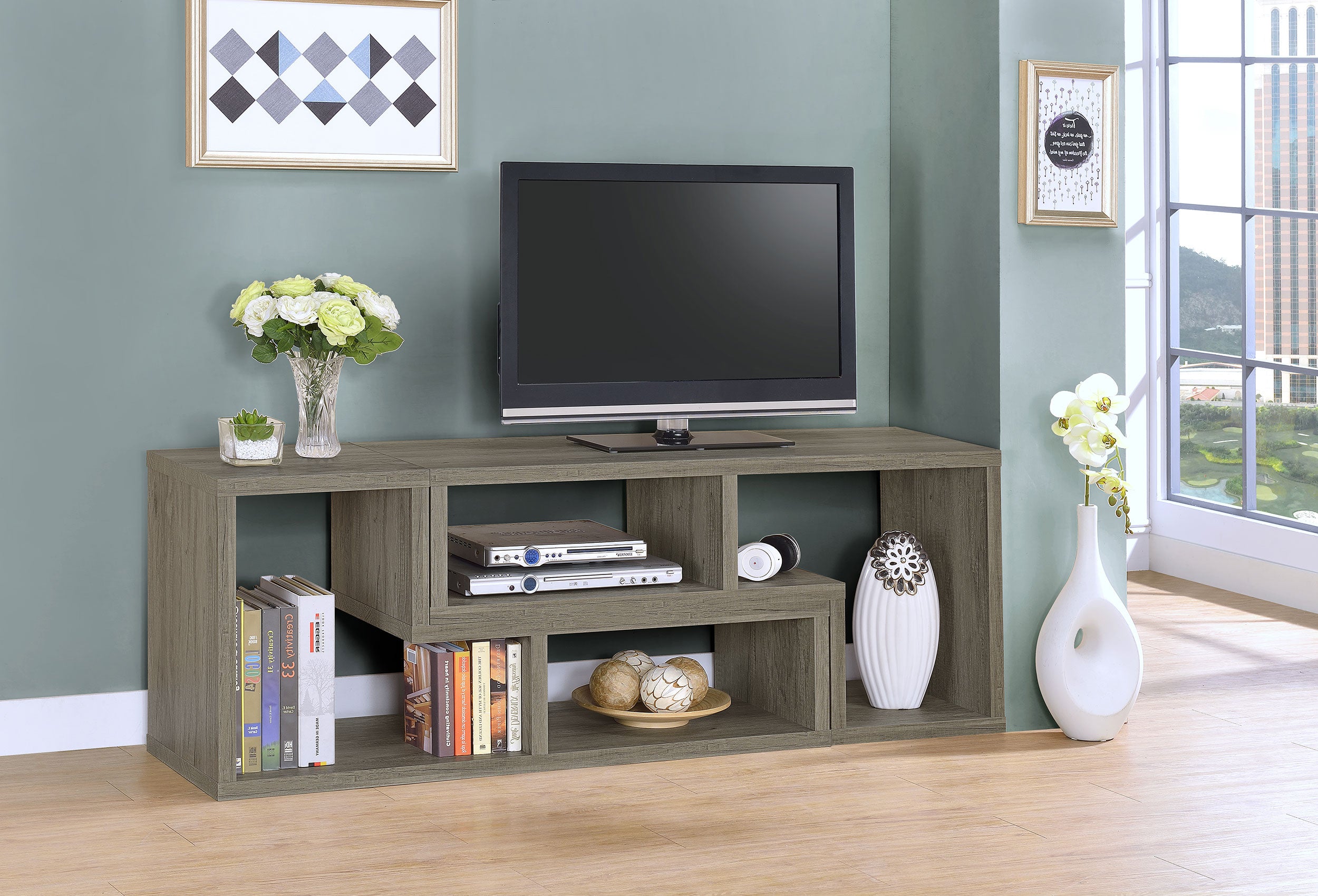 Velma Convertable Bookcase and TV Console Grey Driftwood