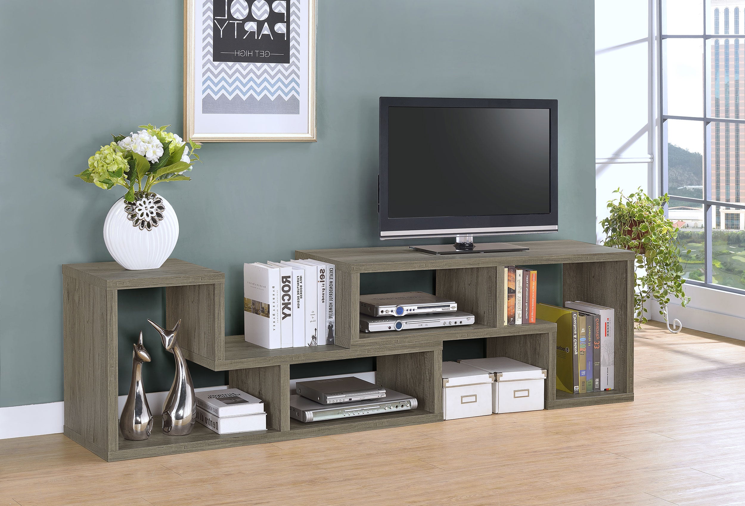 Velma Convertable Bookcase and TV Console Grey Driftwood