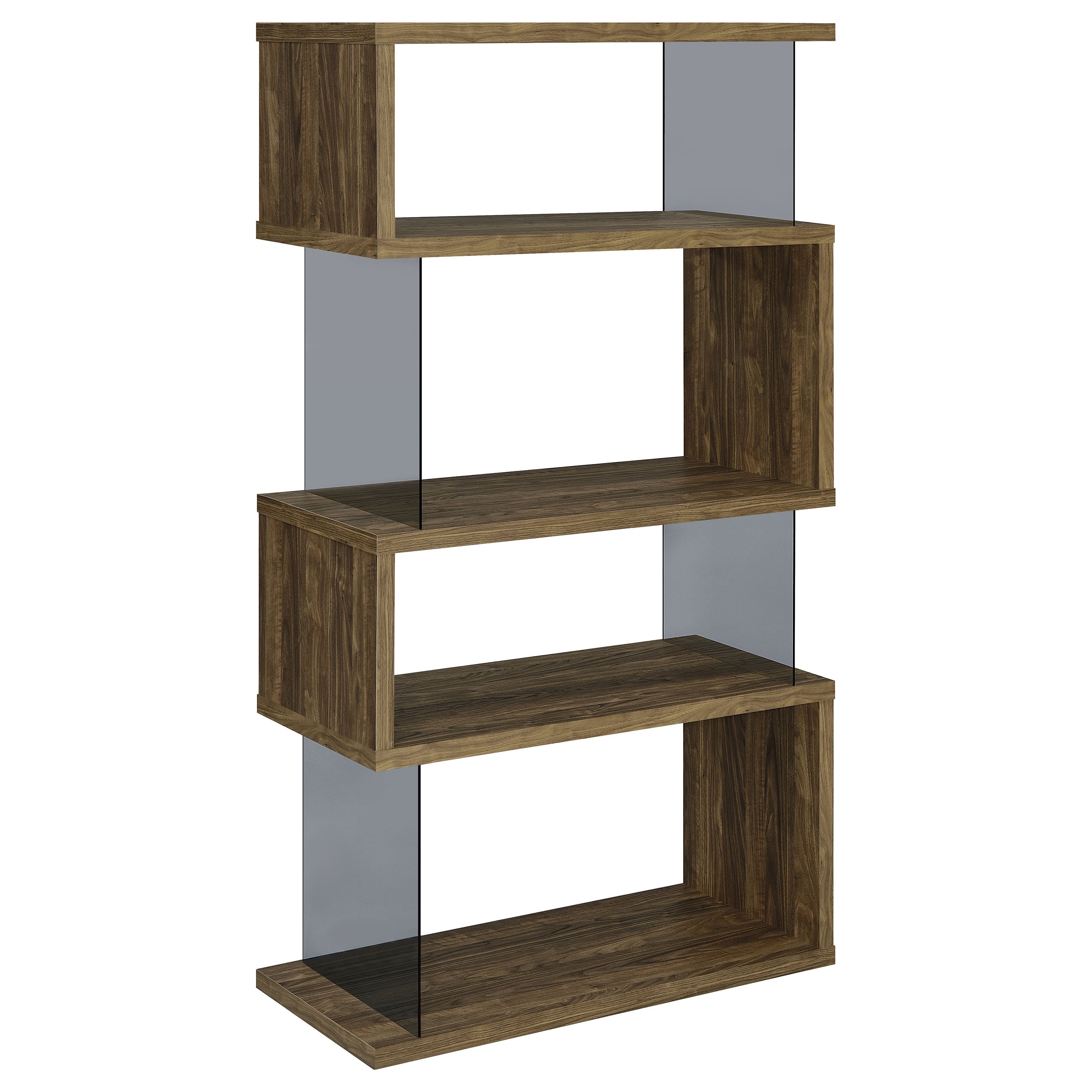 Emelle 4-shelf Bookcase with Glass Panels Bookcase Brown