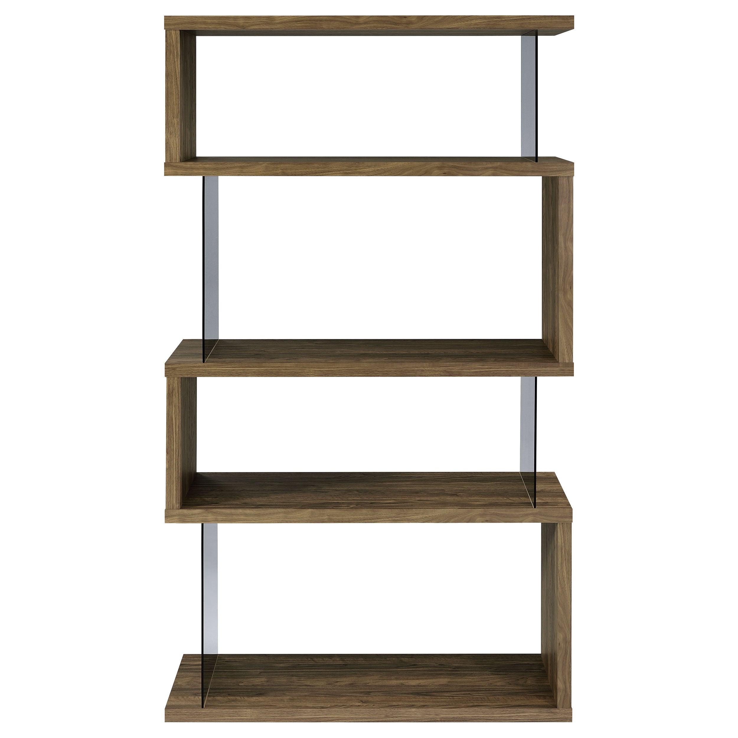 Emelle 4-shelf Bookcase with Glass Panels Bookcase Brown