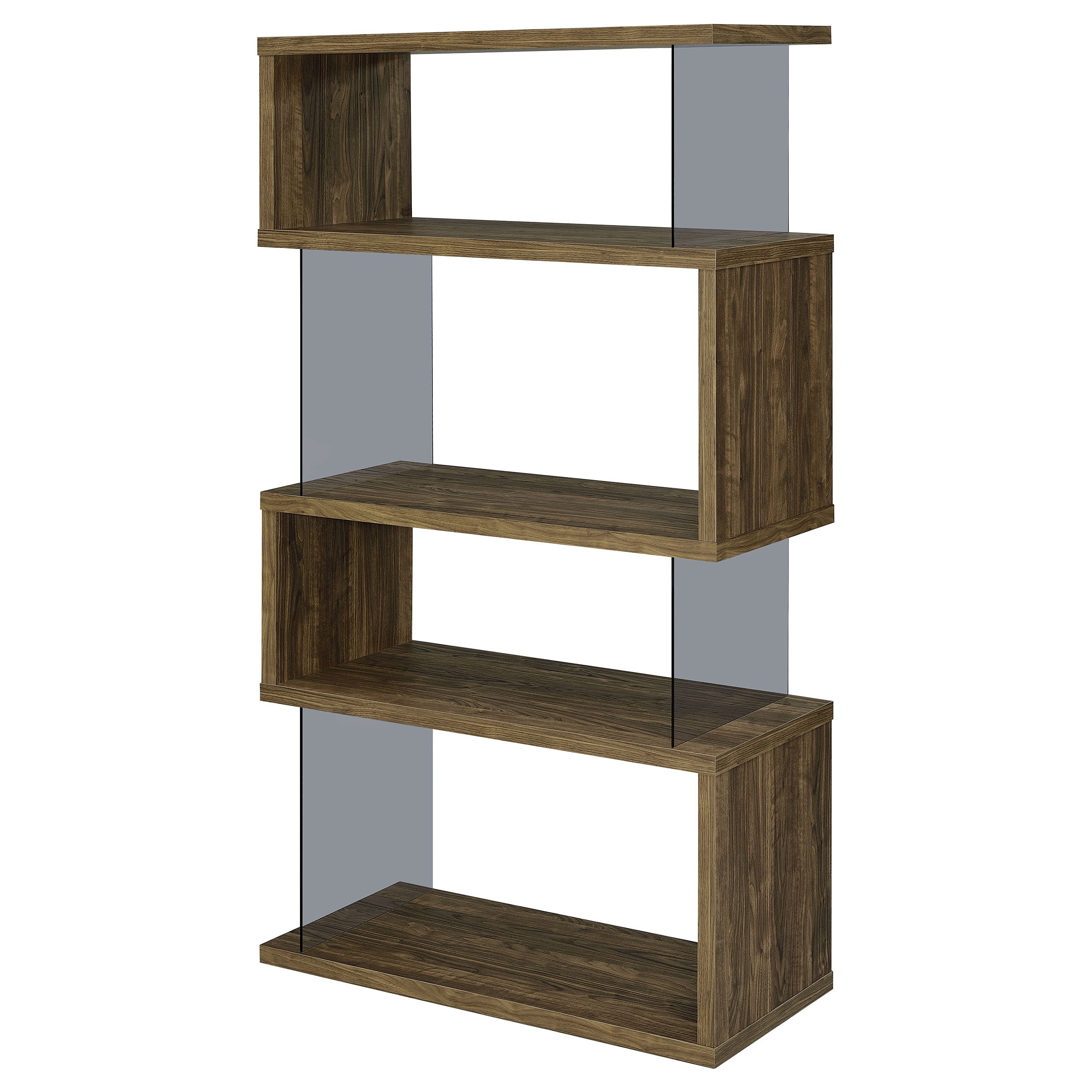 Emelle 4-shelf Bookcase with Glass Panels Bookcase Brown