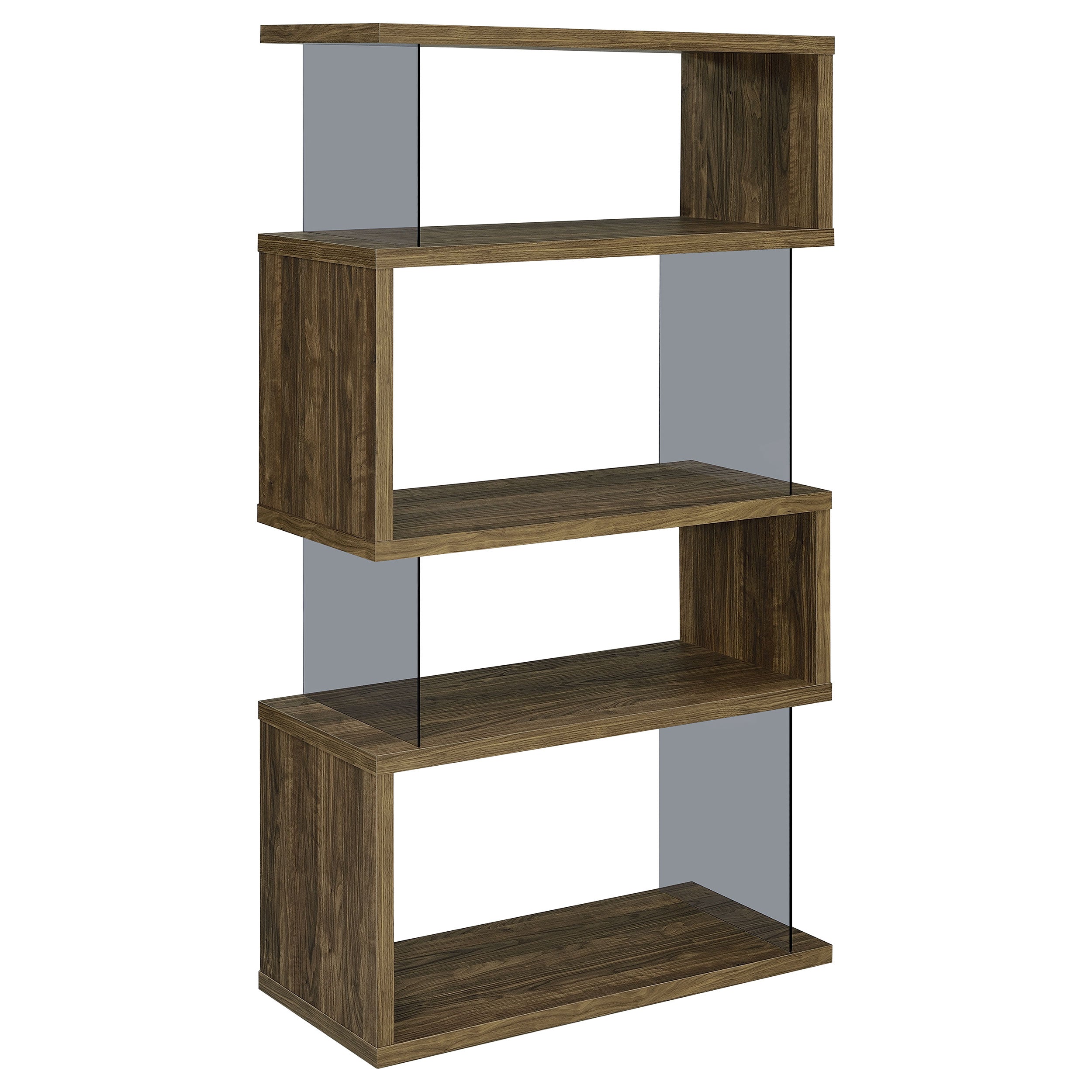 Emelle 4-shelf Bookcase with Glass Panels Bookcase Brown