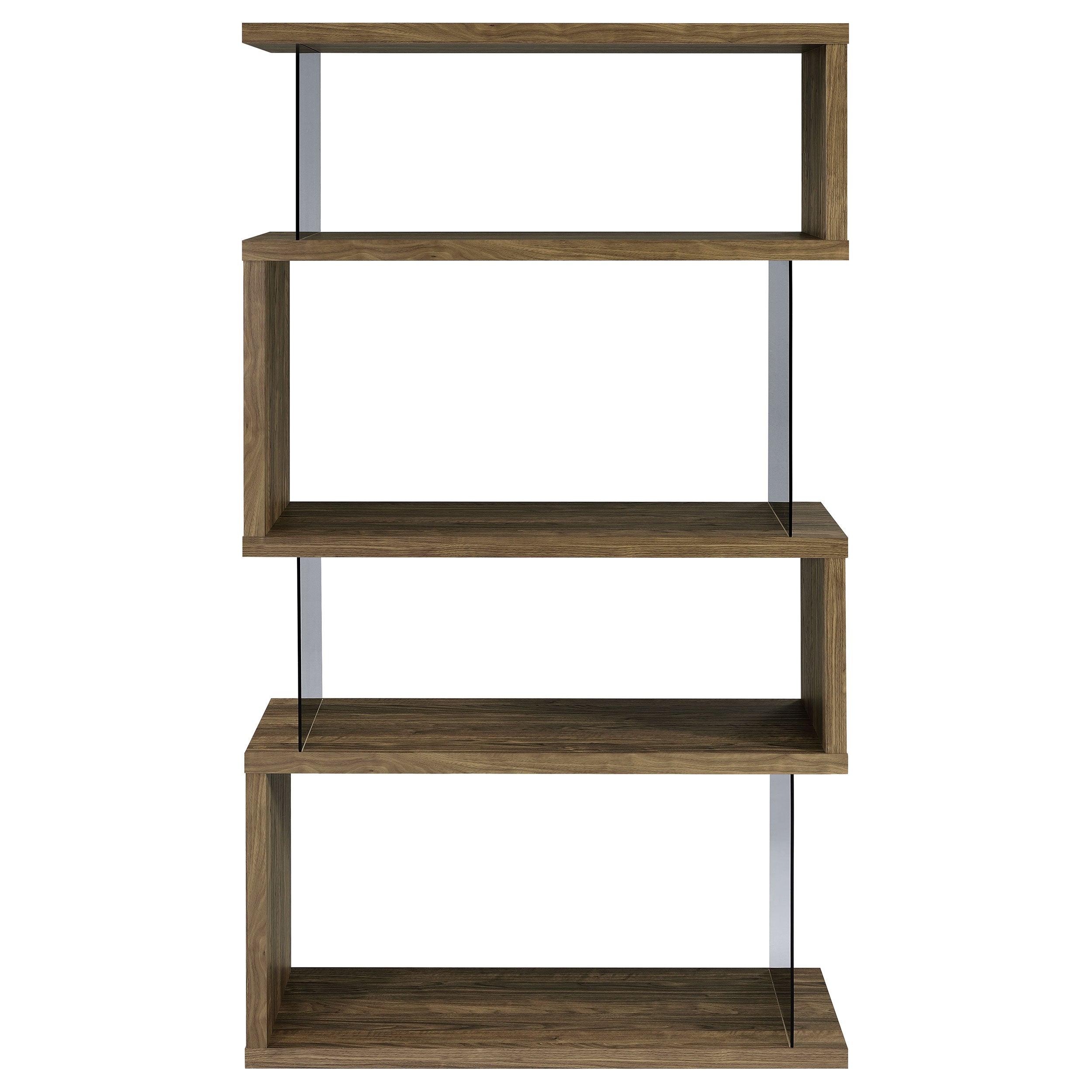 Emelle 4-shelf Bookcase with Glass Panels Bookcase Brown