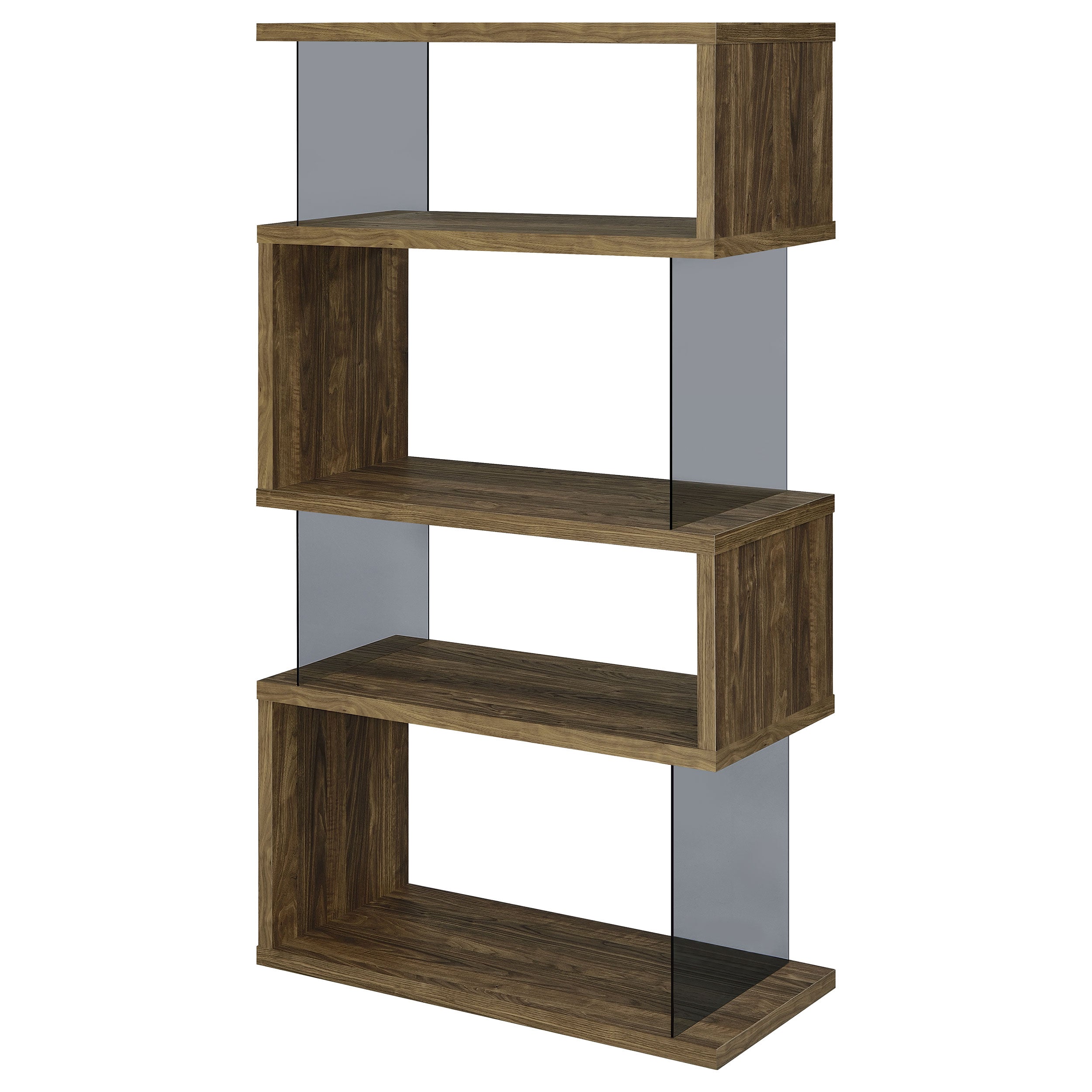 Emelle 4-shelf Bookcase with Glass Panels Bookcase Brown