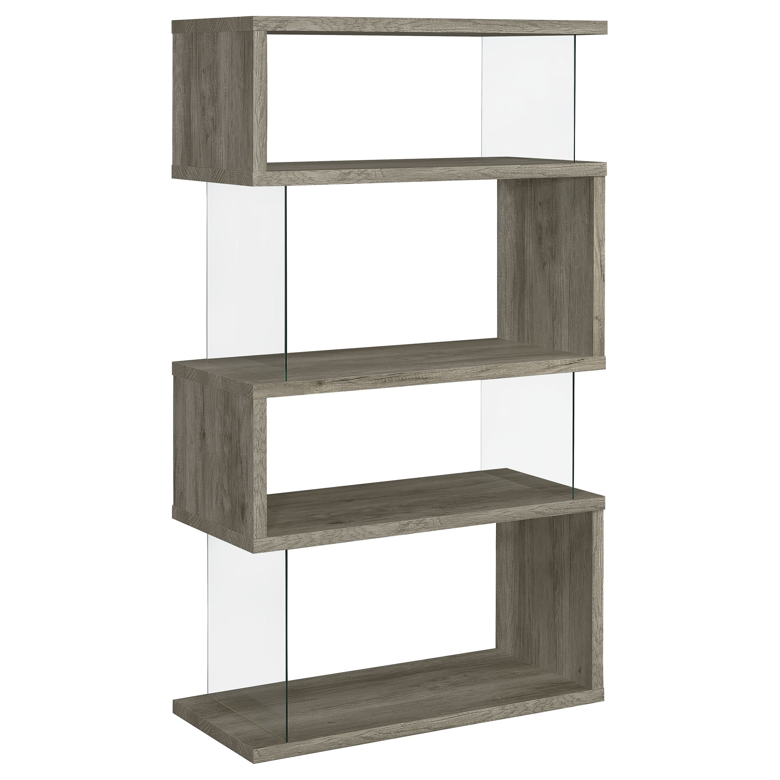 Emelle 4-shelf Bookcase with Glass Panels Bookcase Grey