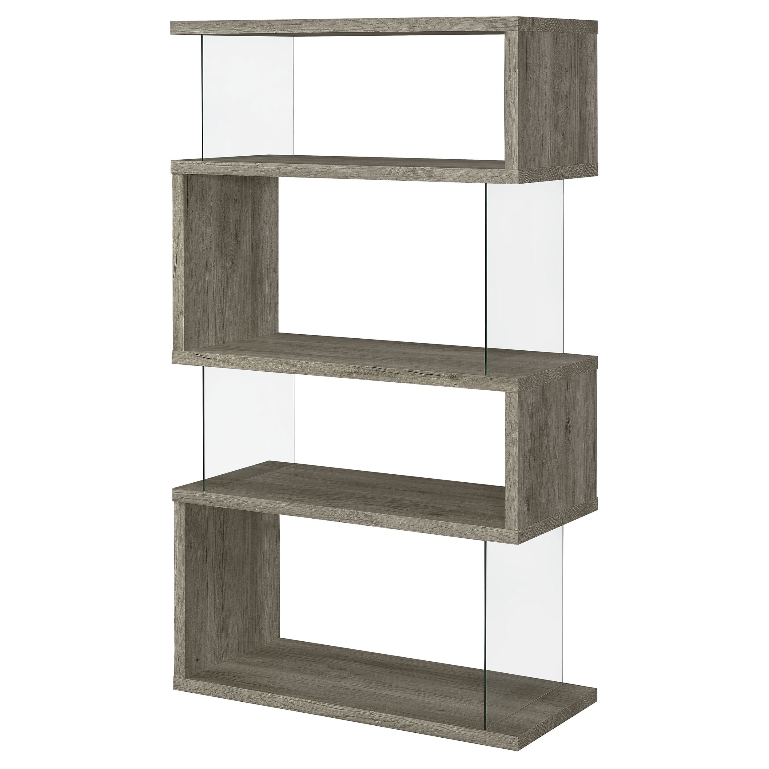 Emelle 4-shelf Bookcase with Glass Panels Bookcase Grey