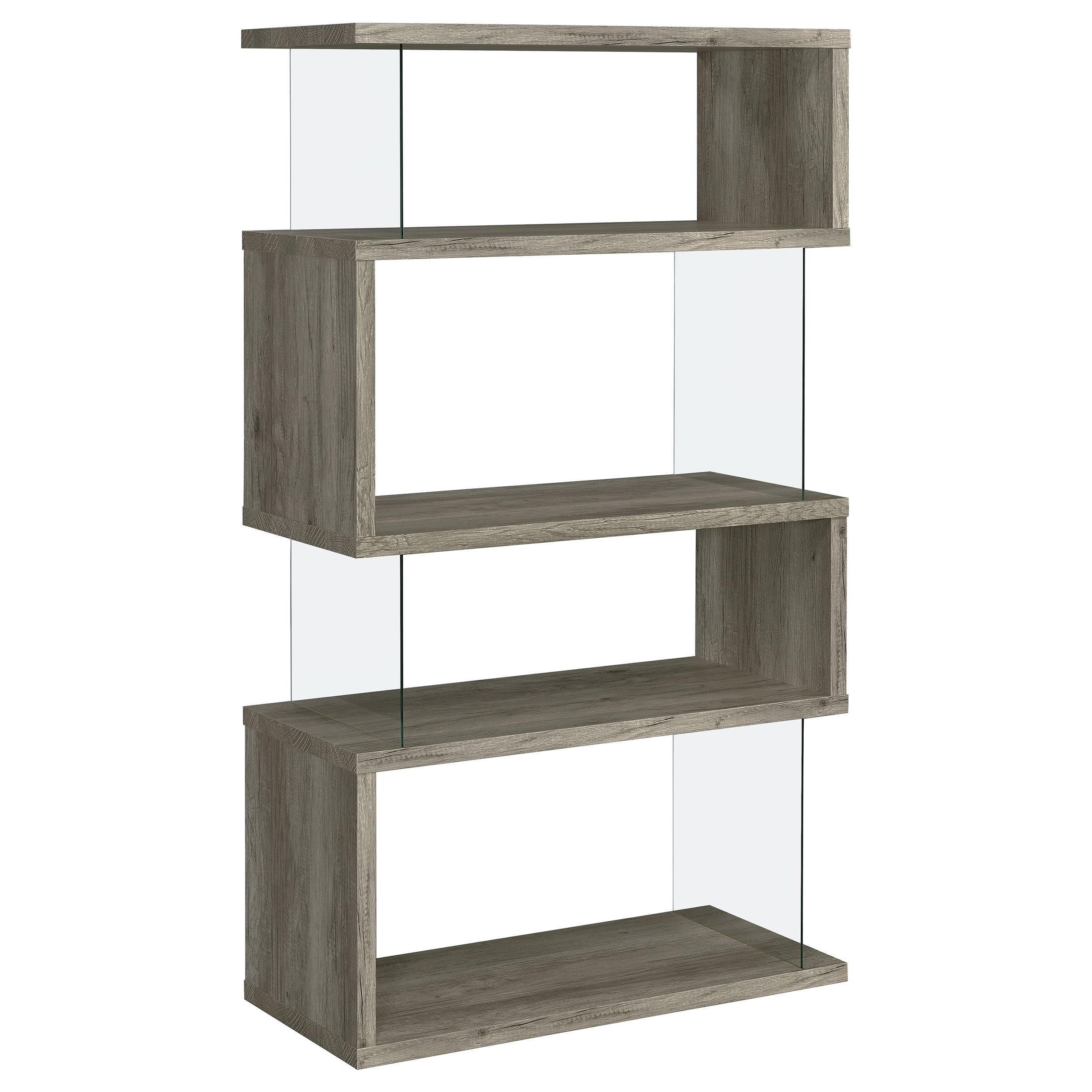 Emelle 4-shelf Bookcase with Glass Panels Bookcase Grey