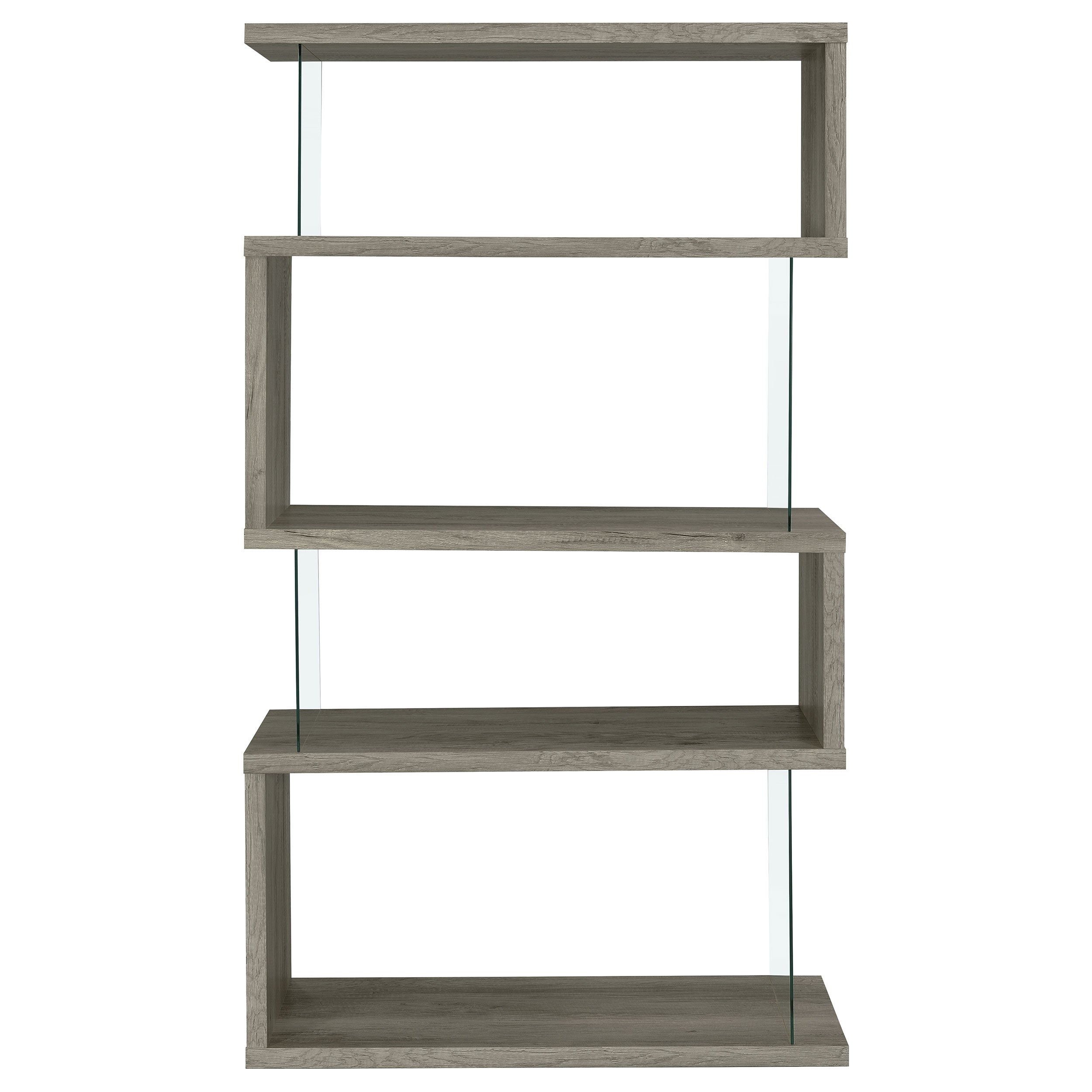 Emelle 4-shelf Bookcase with Glass Panels Bookcase Grey