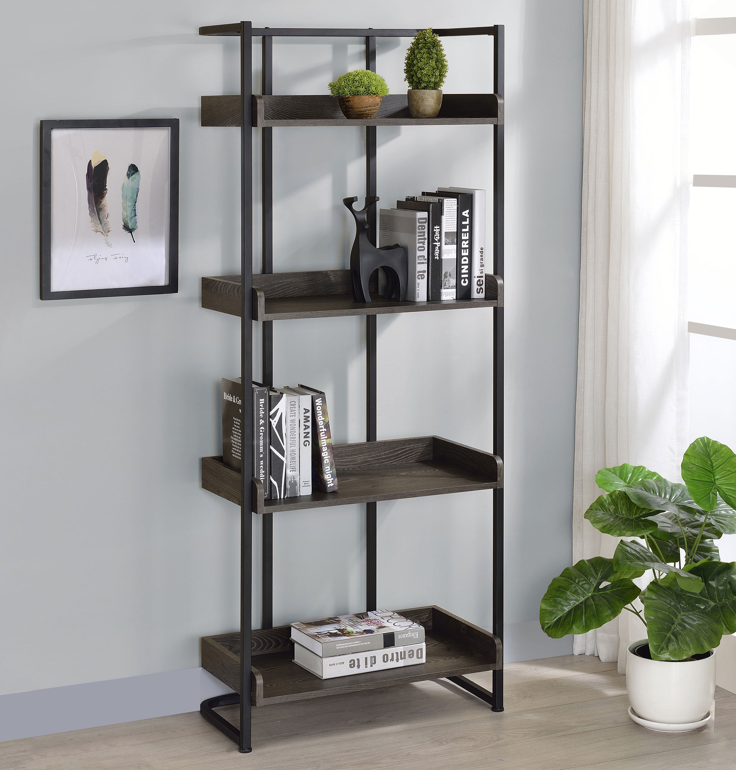 Ember 4-shelf Bookcase Dark Oak and Sandy Black