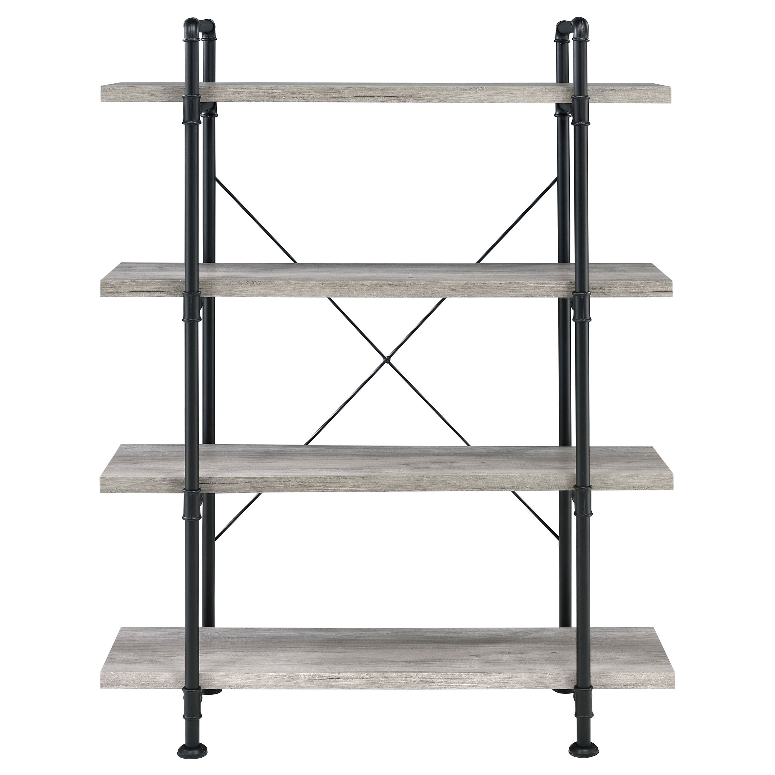 Delray 4-tier Open Shelving Bookcase Grey Driftwood and Black