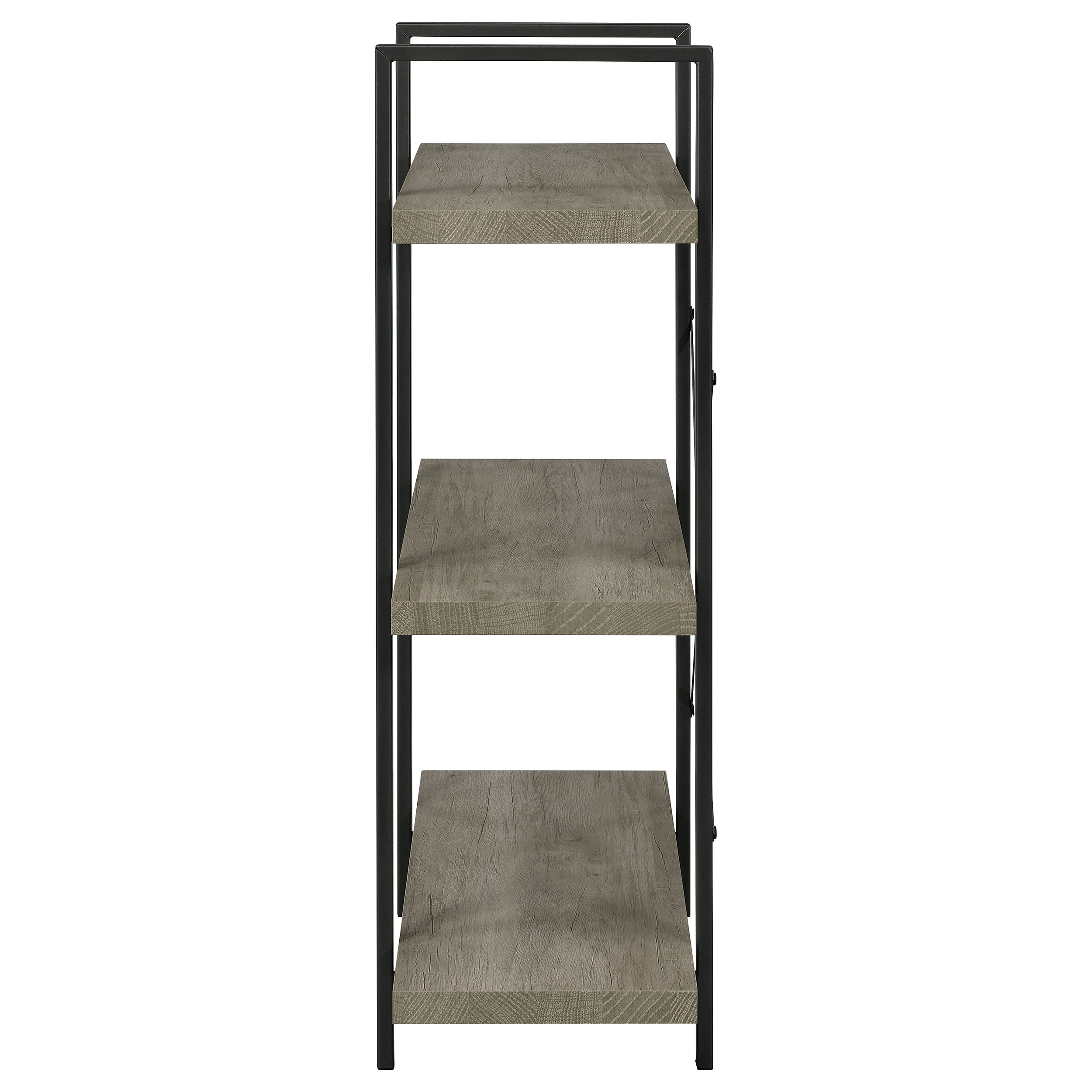 Cole 3-Shelf Bookcase Grey Driftwood and Gunmetal