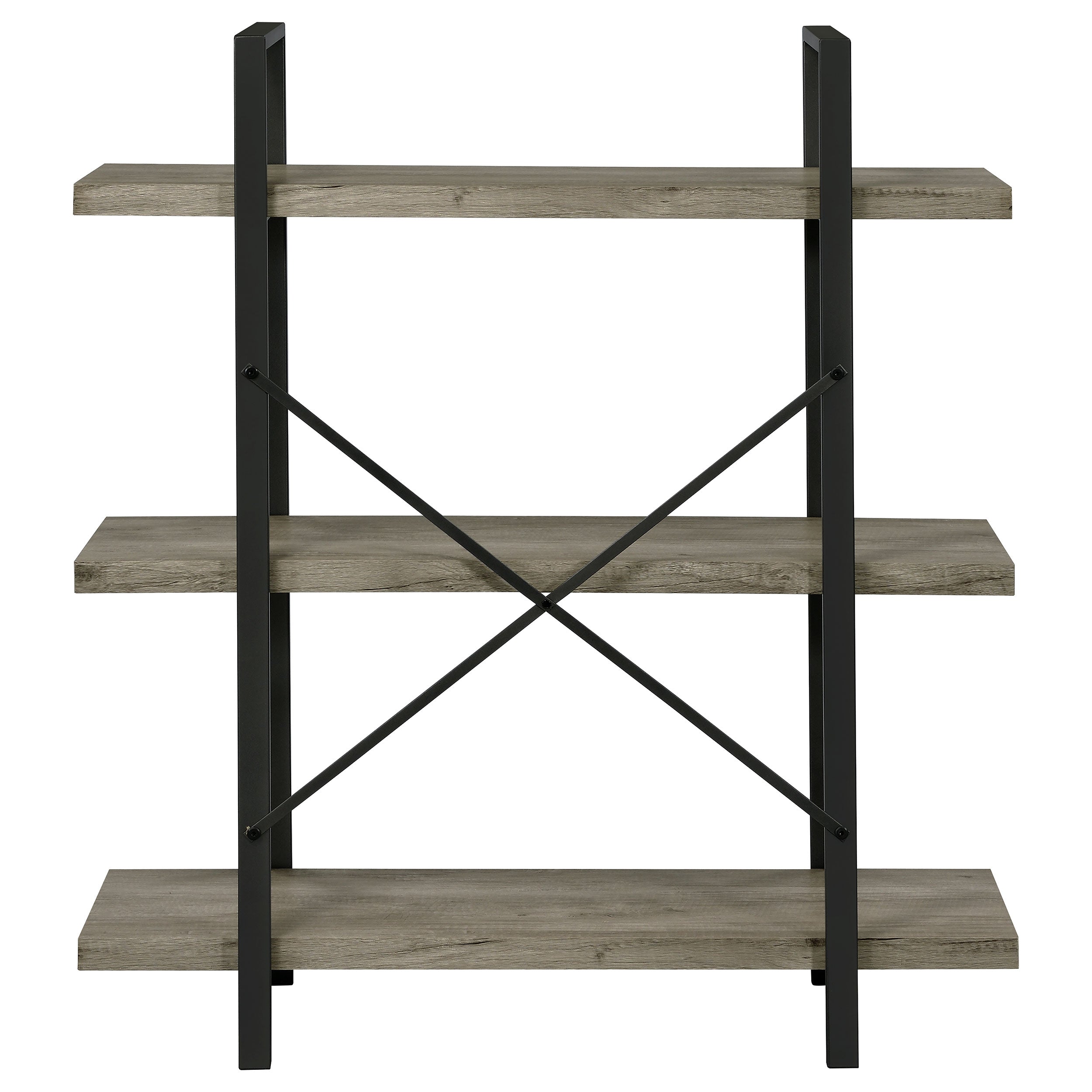 Cole 3-Shelf Bookcase Grey Driftwood and Gunmetal