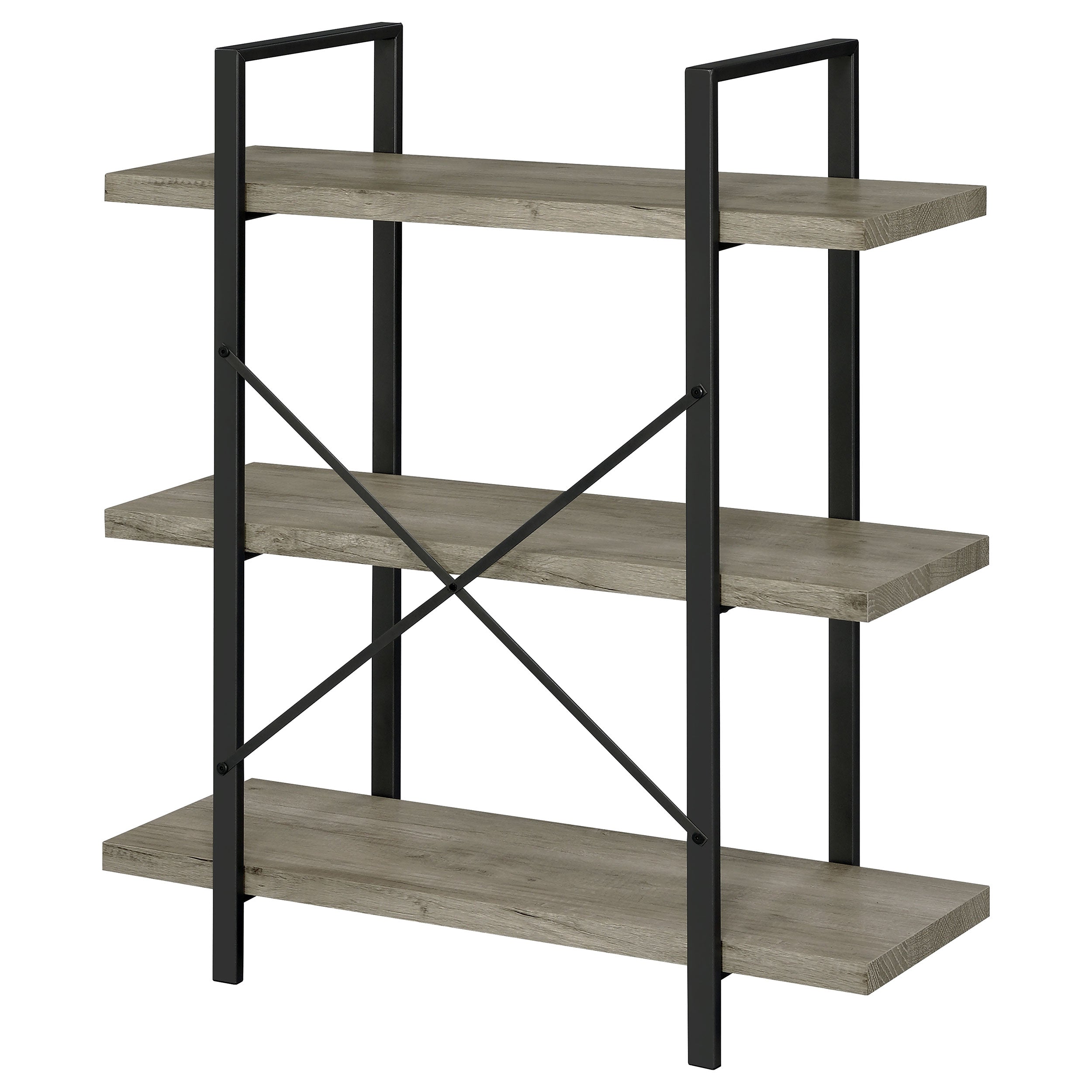 Cole 3-Shelf Bookcase Grey Driftwood and Gunmetal