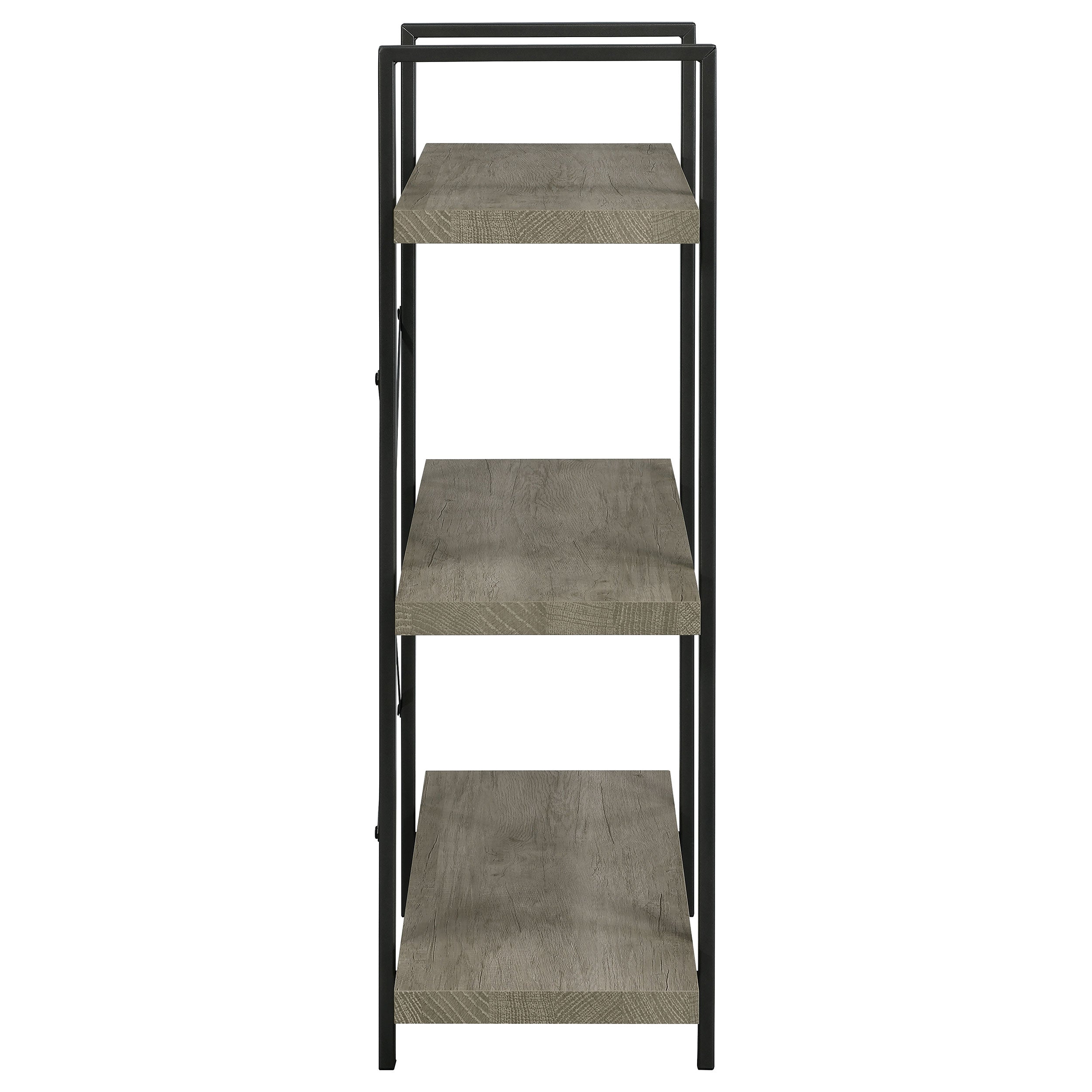 Cole 3-Shelf Bookcase Grey Driftwood and Gunmetal