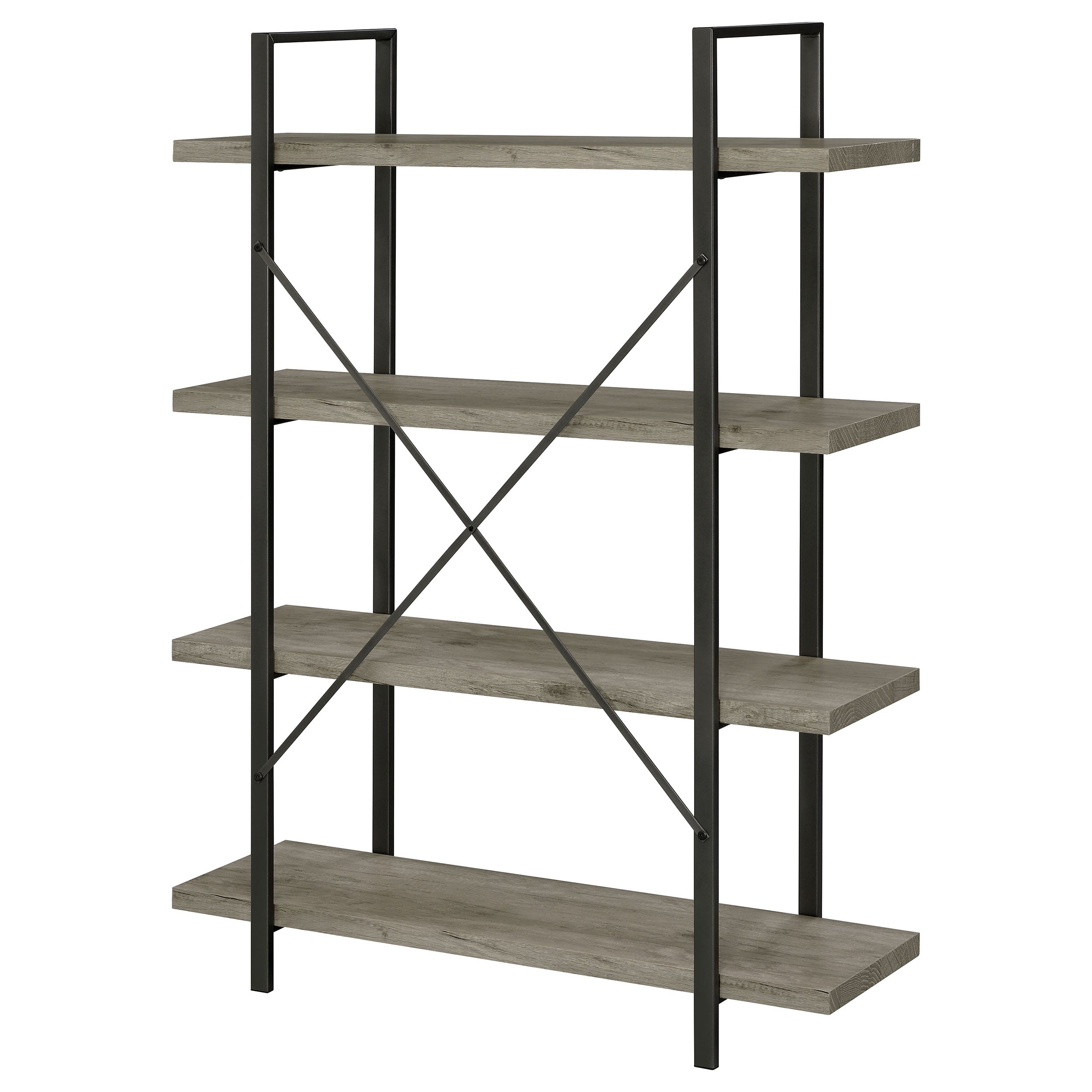 Cole 4-Shelf Bookcase Grey Driftwood and Gunmetal