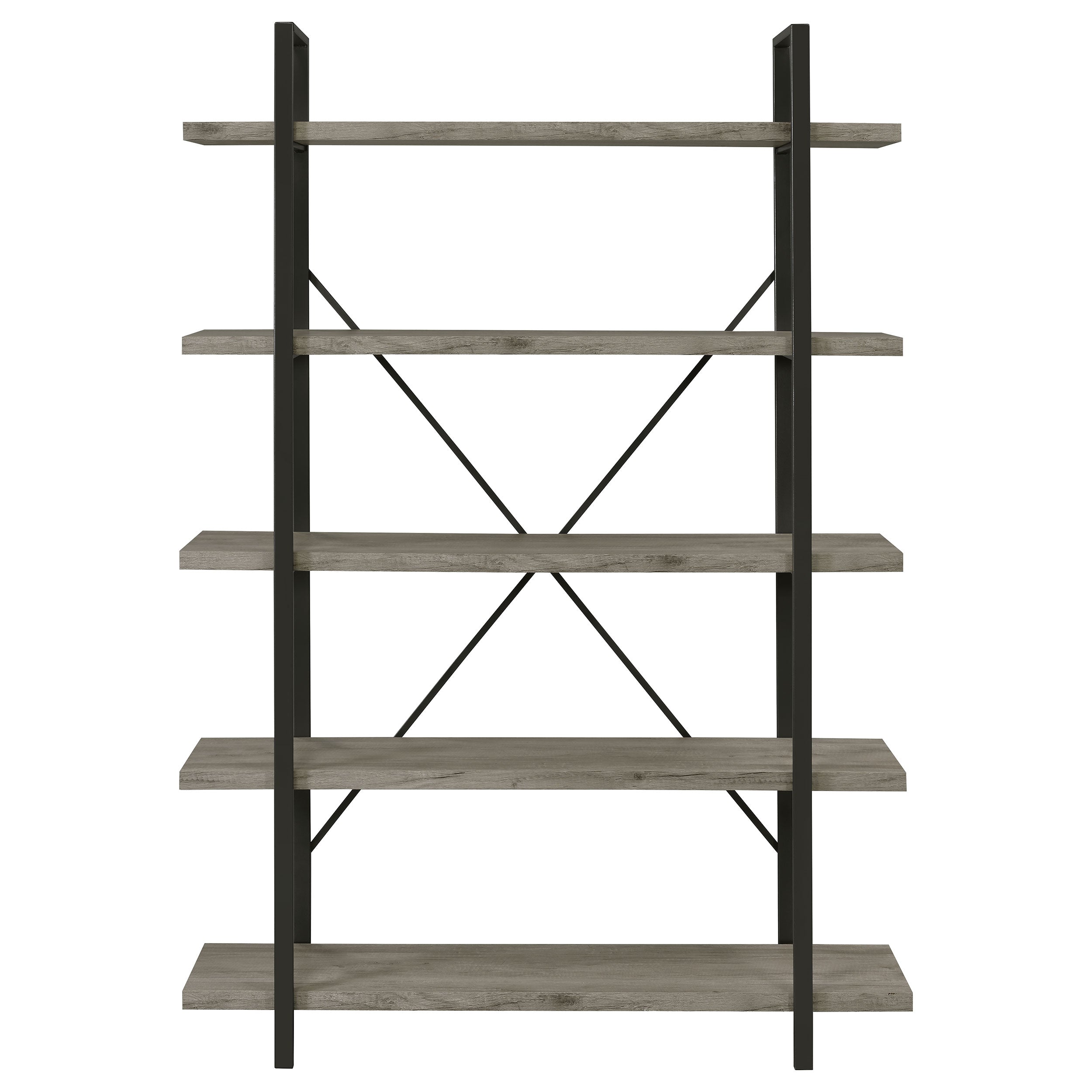 Cole 5-Shelf Bookcase Grey Driftwood and Gunmetal