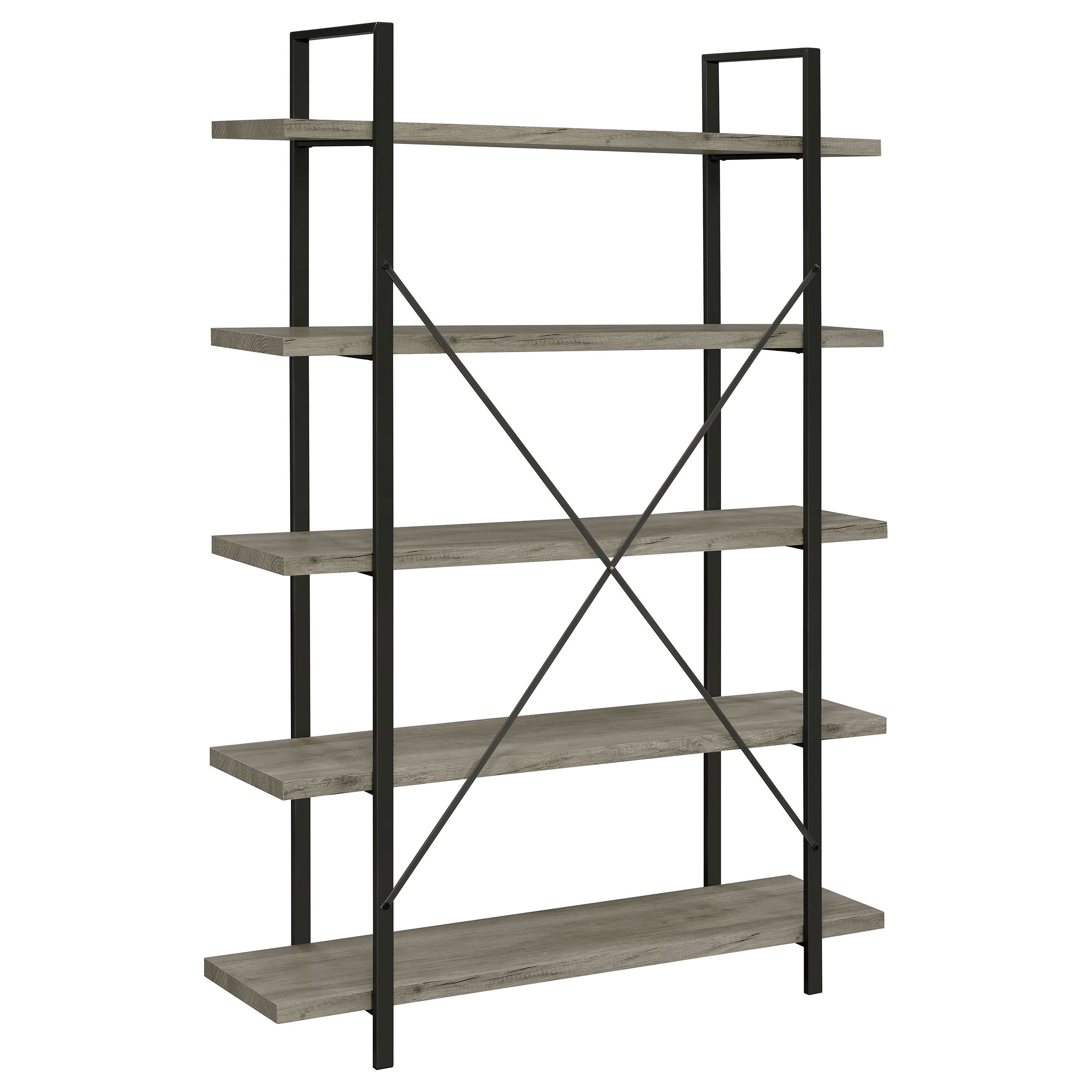 Cole 5-Shelf Bookcase Grey Driftwood and Gunmetal