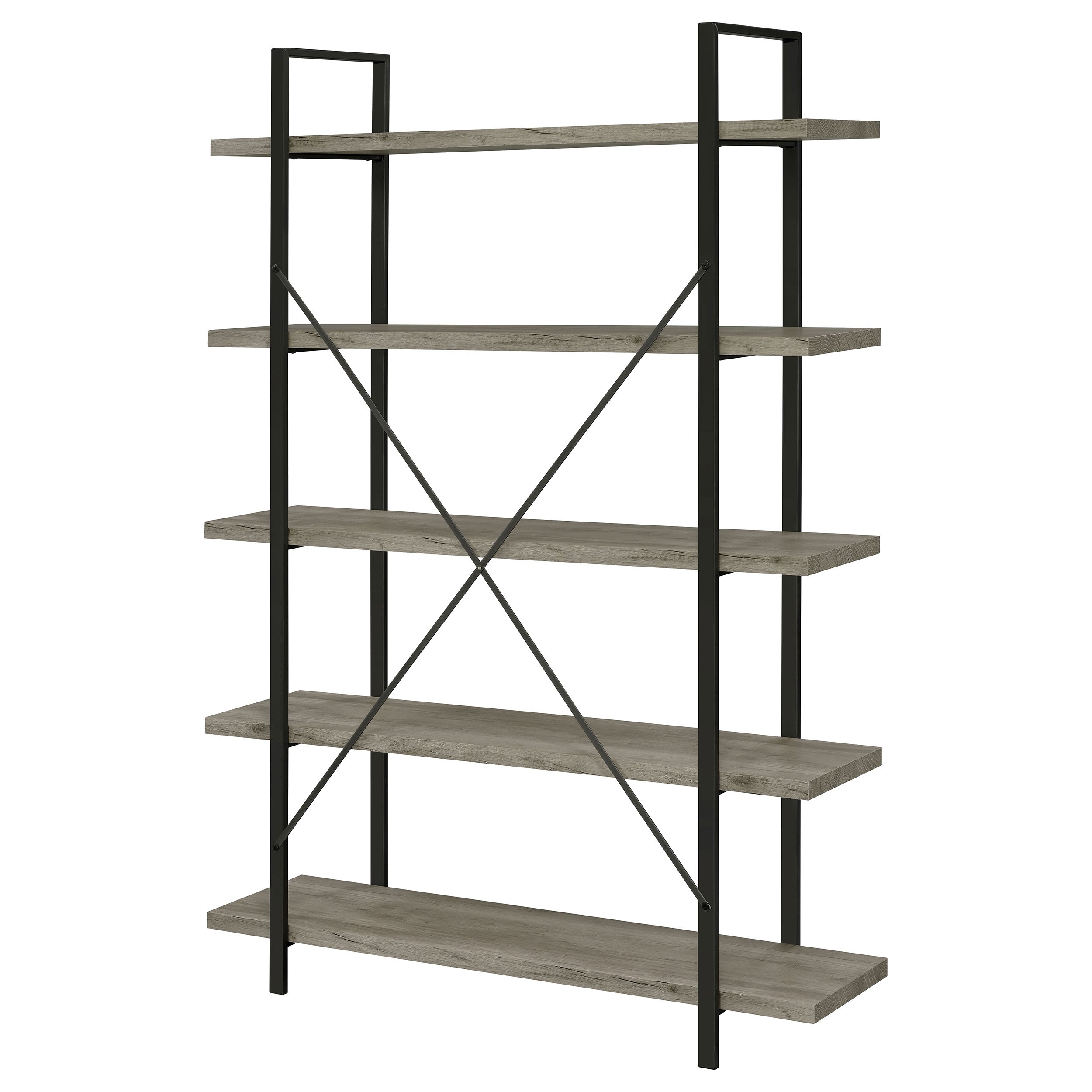 Cole 5-Shelf Bookcase Grey Driftwood and Gunmetal