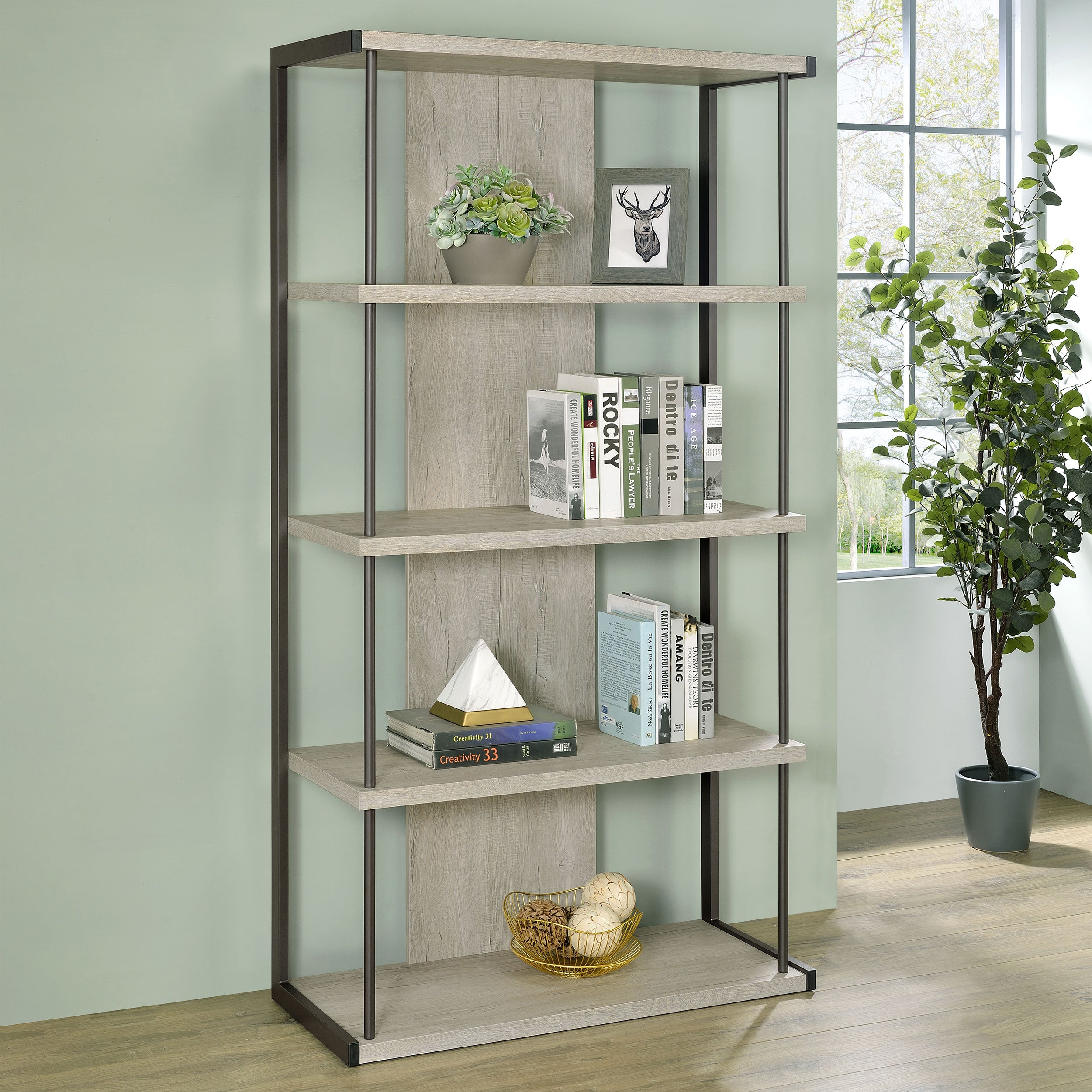 Loomis 4-shelf Bookcase Whitewashed Grey Bookcase Grey