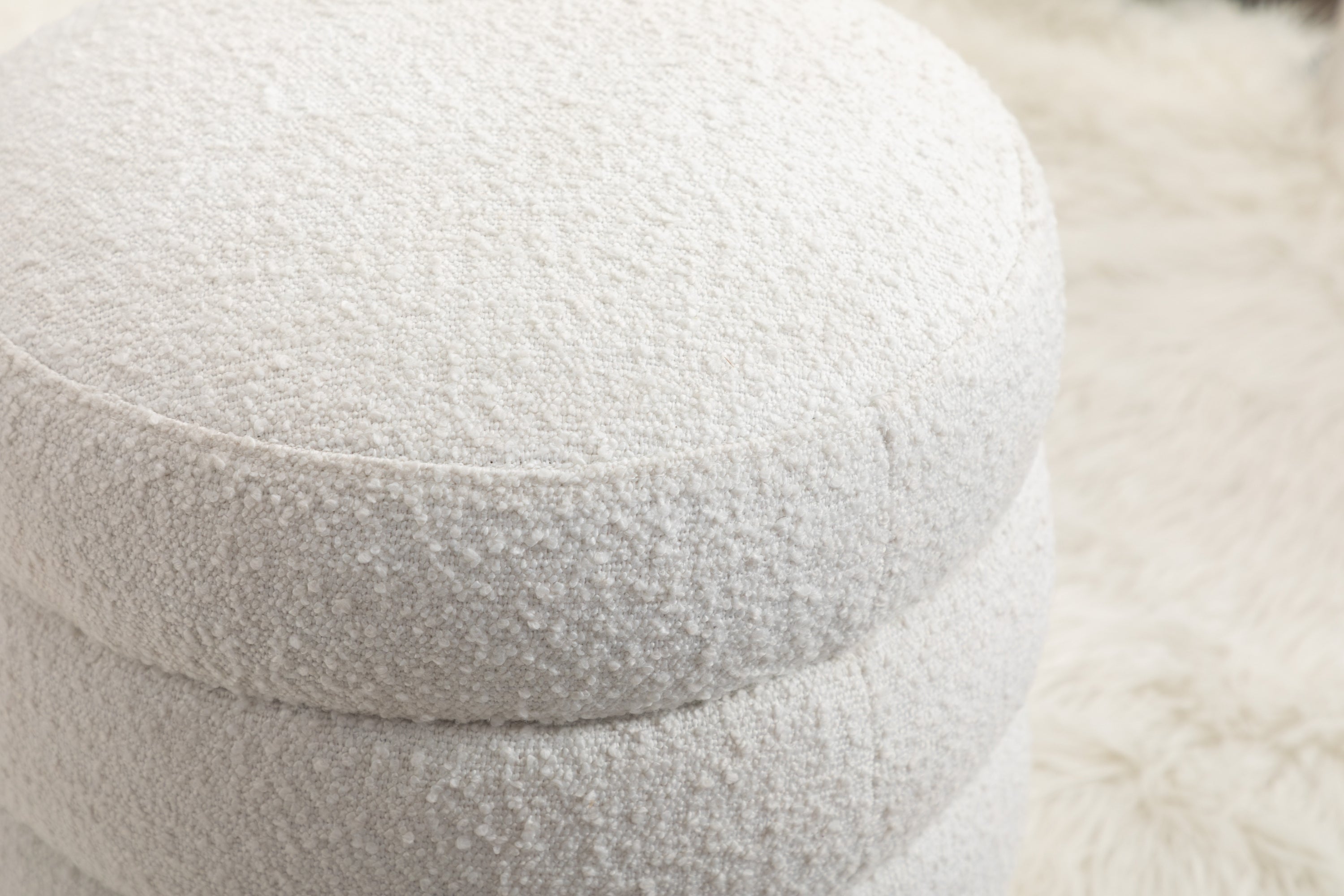 006-Soft Boucle Round Ottoman Footrest Stool,White