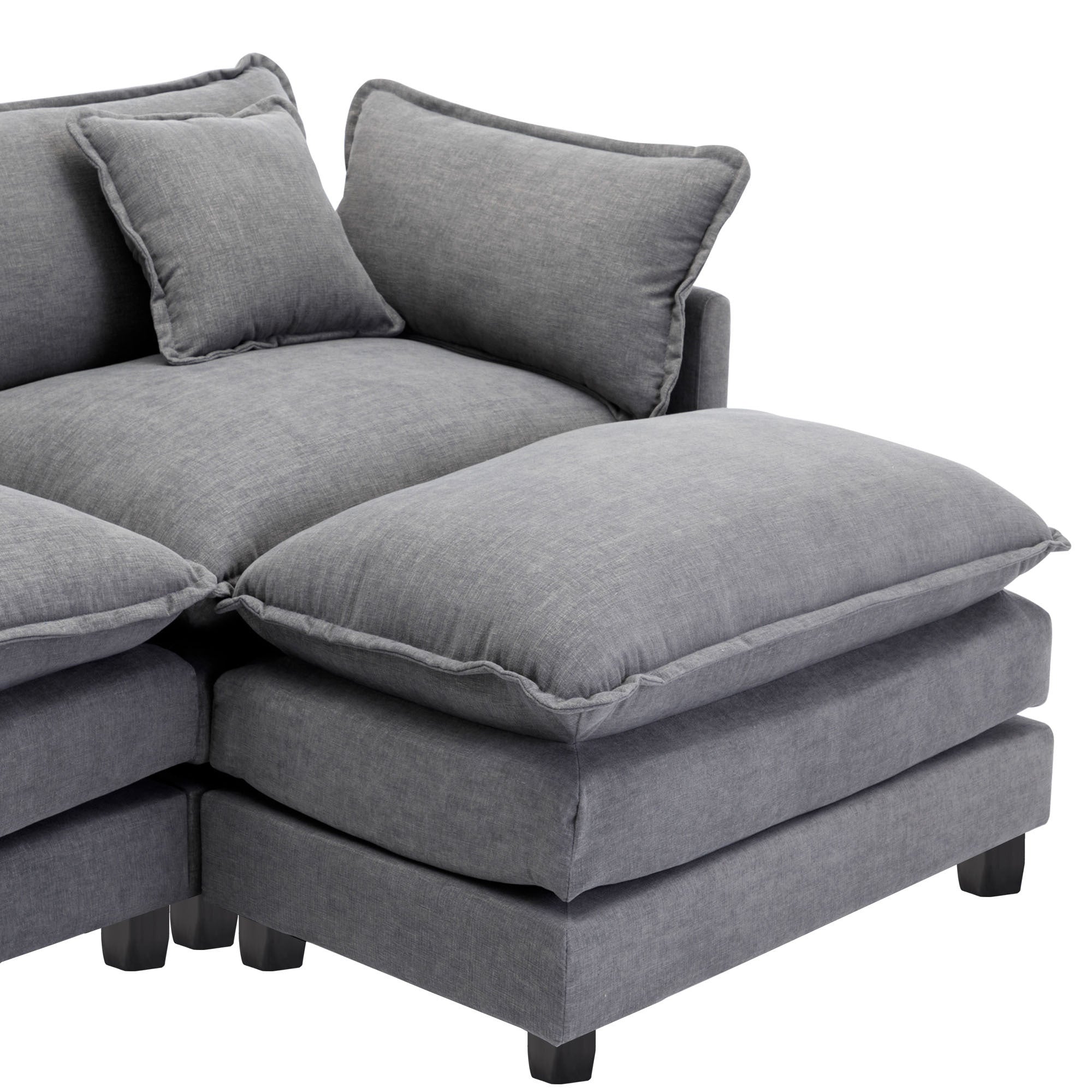 112.2" L-Shape Chenille Upholstered Sofa for Living Room Modern Luxury Sofa Couch with Ottoman, 5 Pillows, Gray