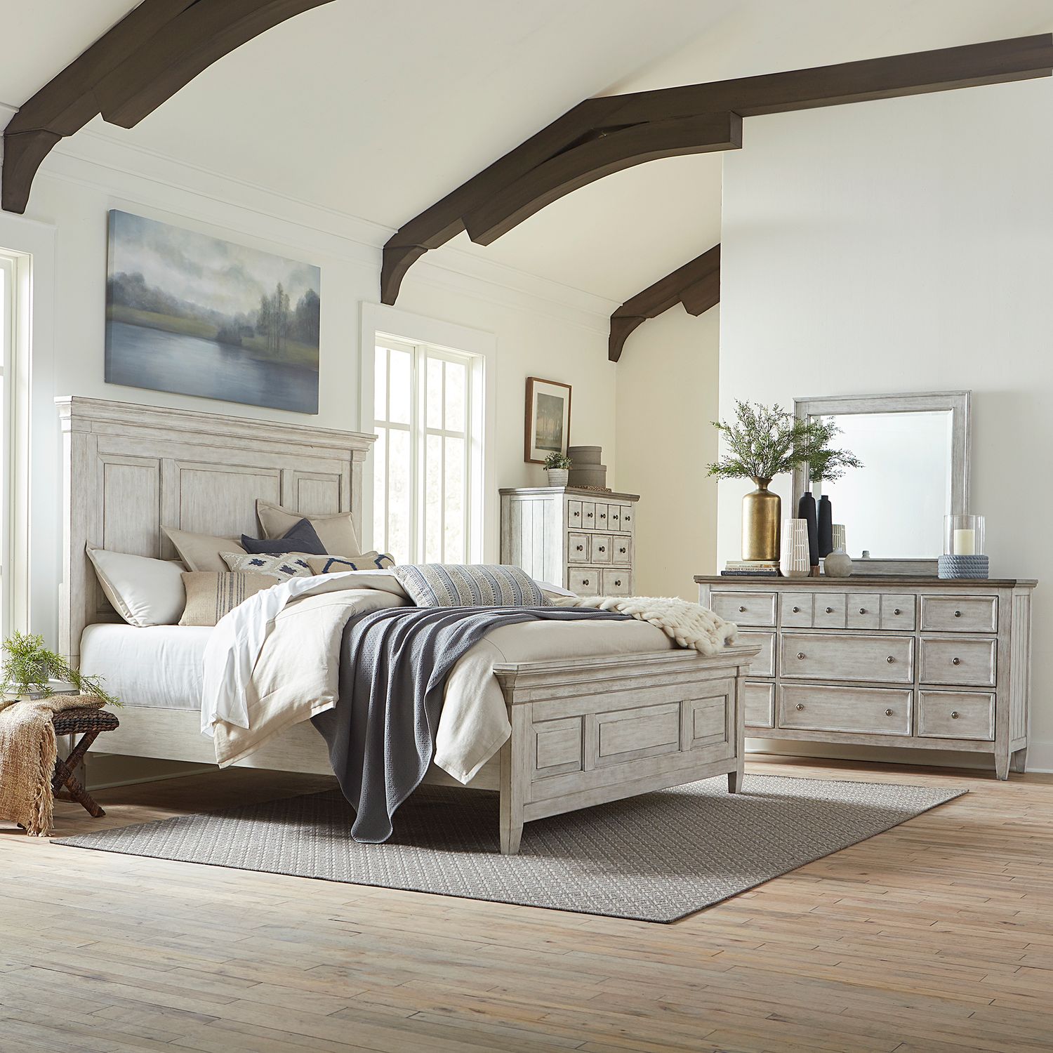 Bollan King California Panel Bed, Dresser & Mirror, Chest