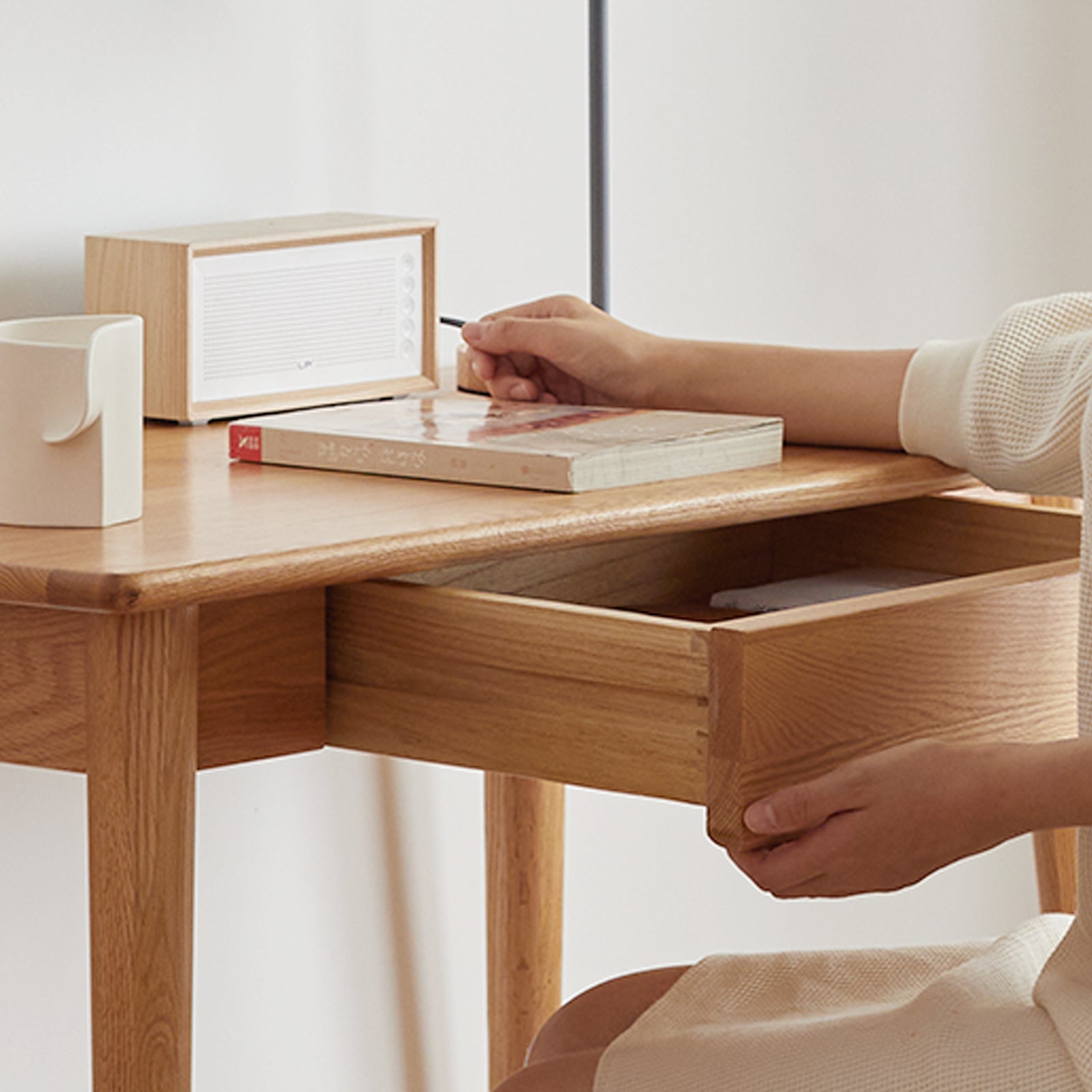 100% solid wood natural wood computer desk study desk oak natural wood PC desk work desk dressing table slim solid wood with drawer simple work from home width 100 cm depth 50 cm wood grain wooden