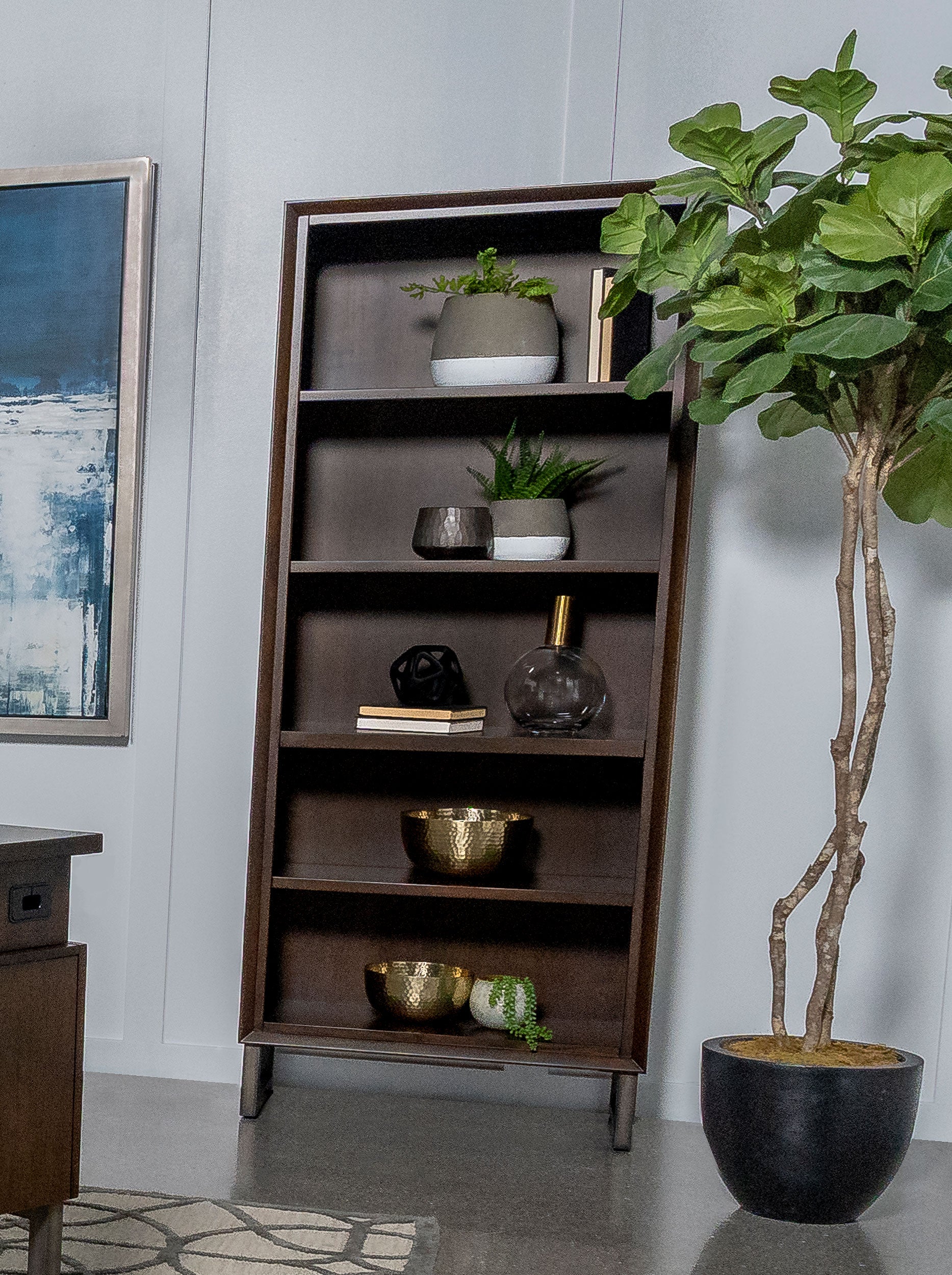 Marshall 4-shelf Bookcase Dark Walnut and Gunmetal