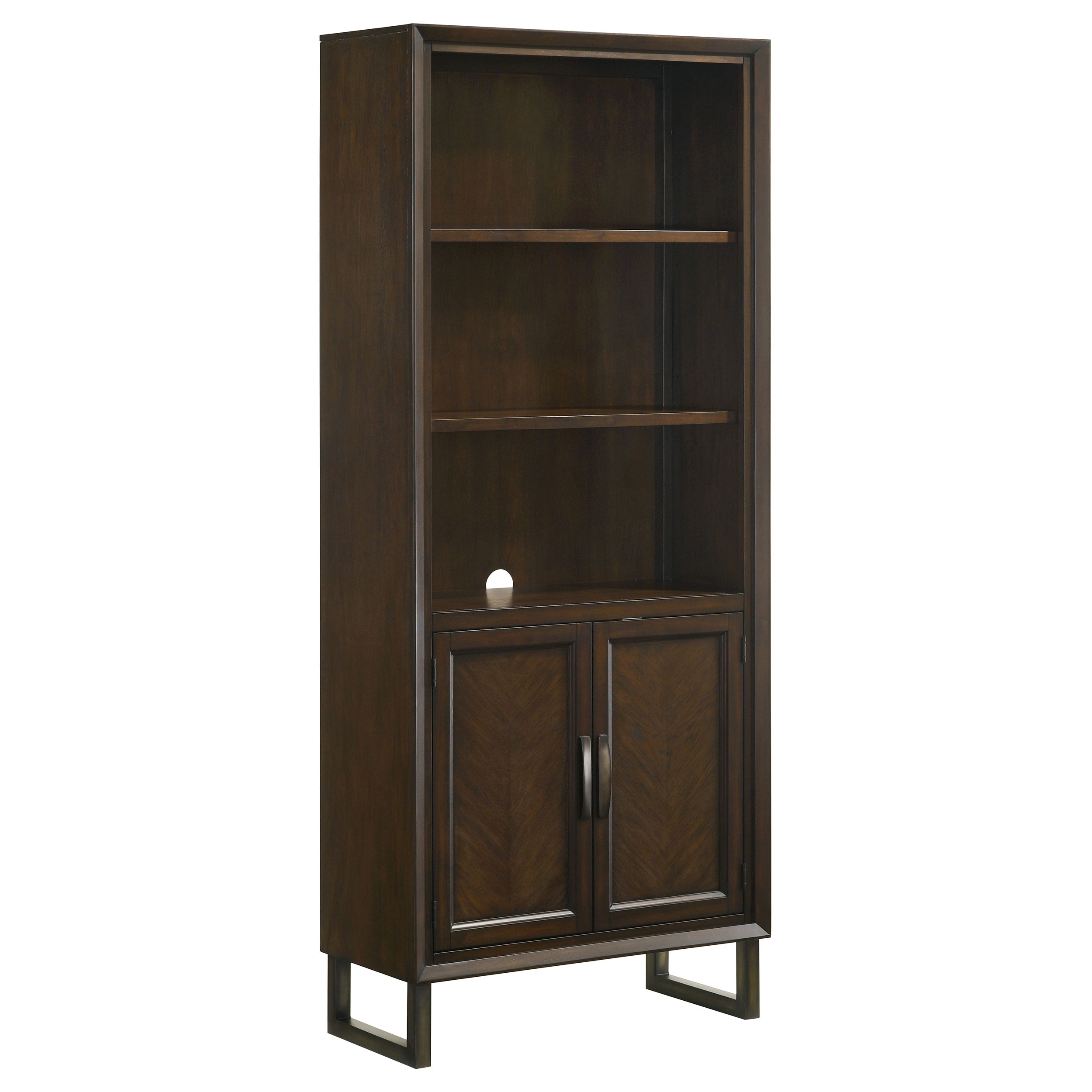 Marshall 3-shelf Bookcase With Storage Cabinet Dark Walnut and Gunmetal