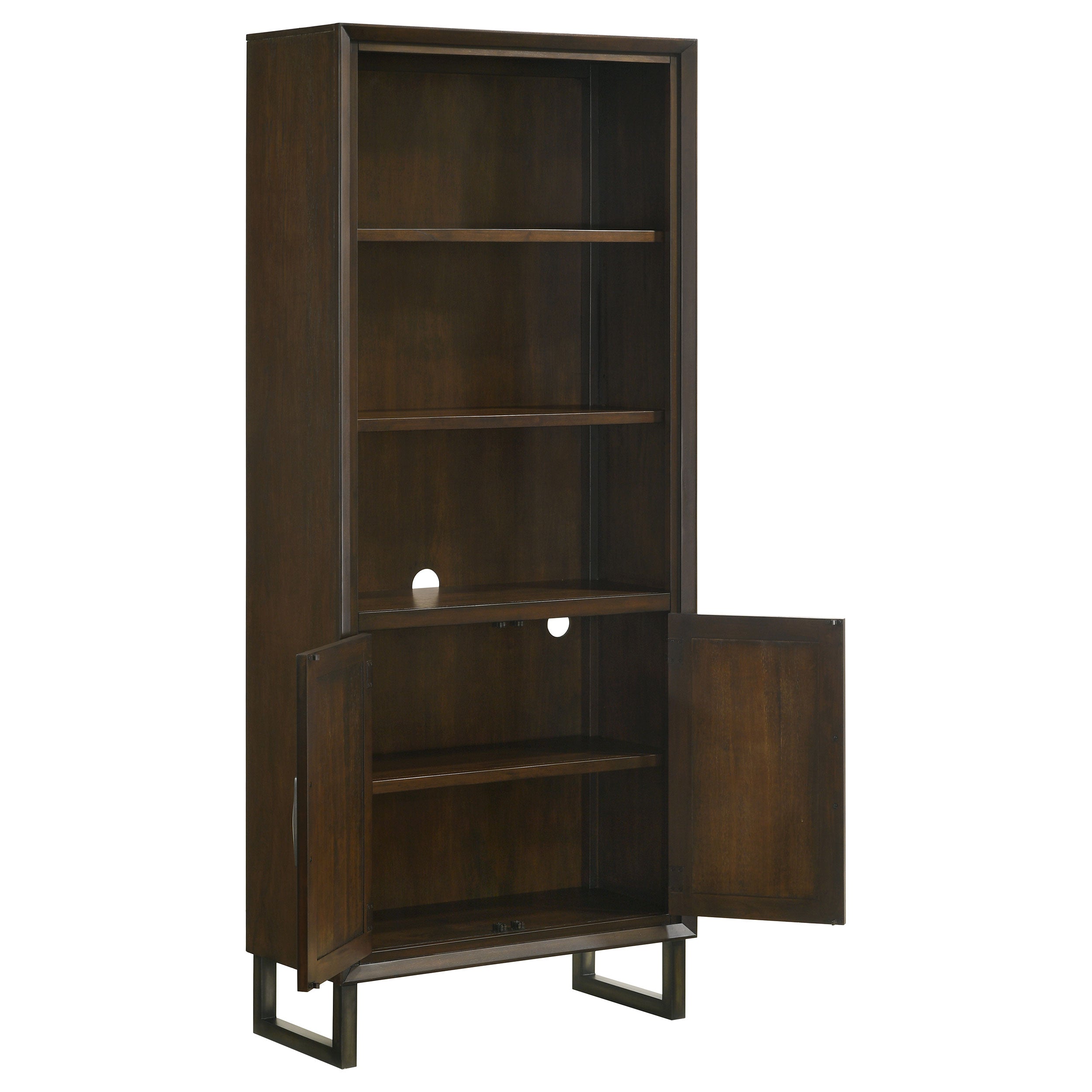 Marshall 3-shelf Bookcase With Storage Cabinet Dark Walnut and Gunmetal