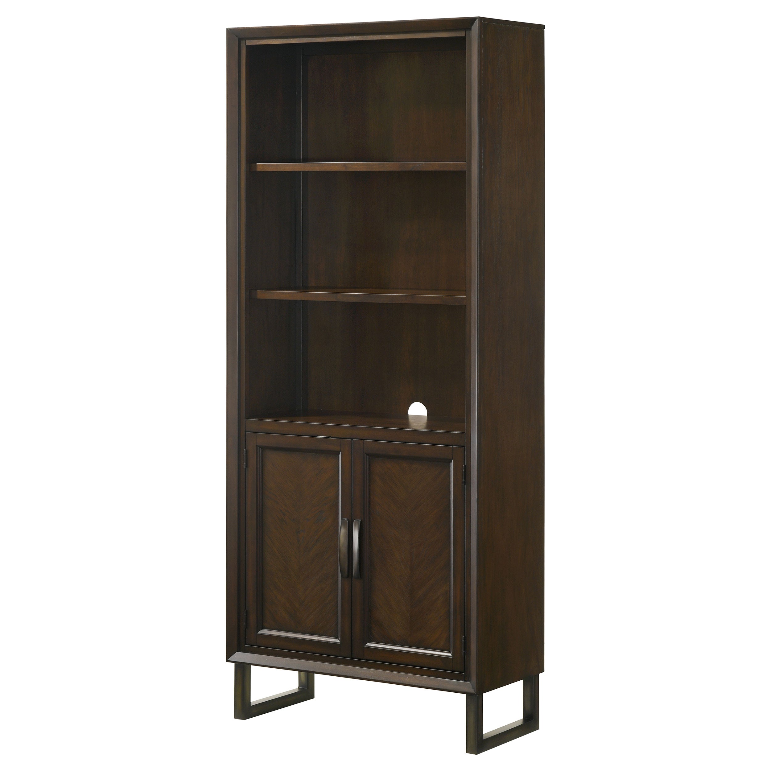 Marshall 3-shelf Bookcase With Storage Cabinet Dark Walnut and Gunmetal