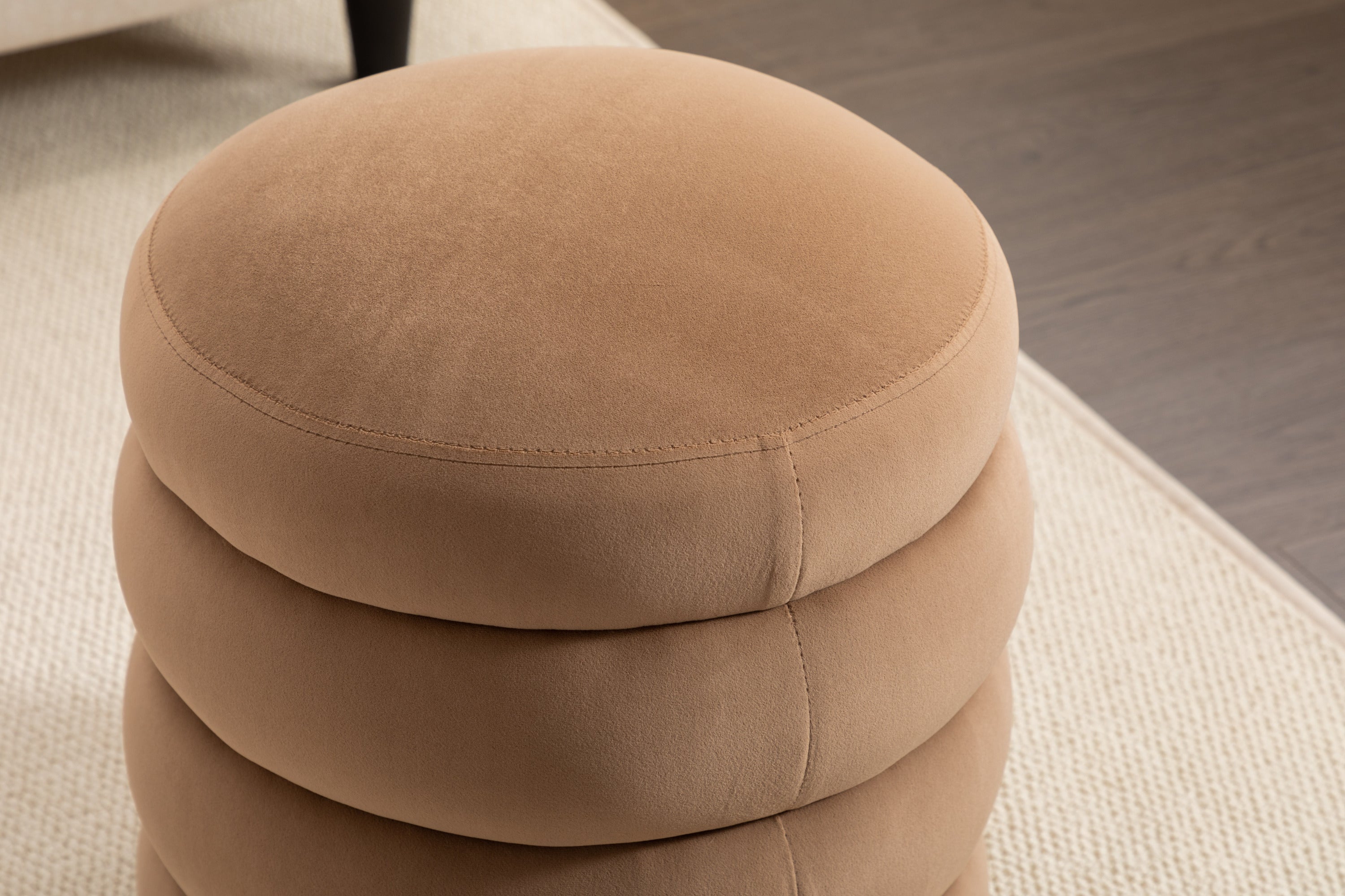 006-Soft Velvet Round Ottoman Footrest Stool,Coffee