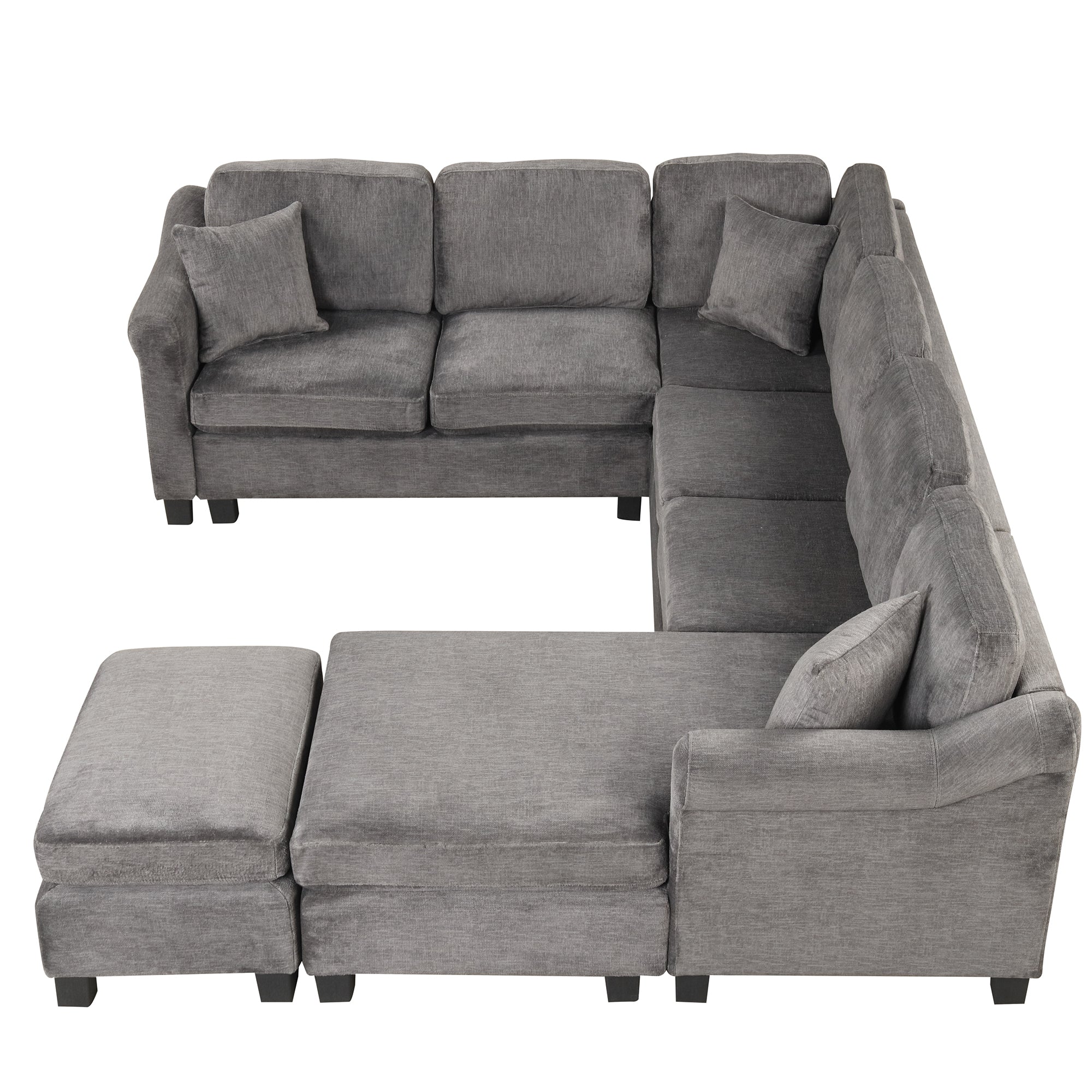 122.1" *91.3" 4pcs Sectional Sofa with Ottoman with Right Side Chaise velvet fabric Dark Gray