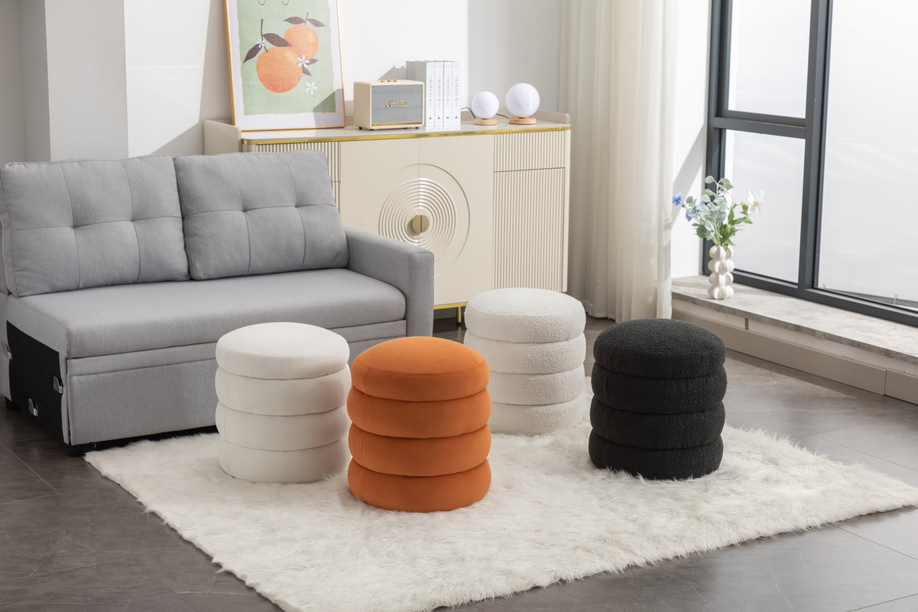 006-Soft Velvet Round Ottoman Footrest Stool