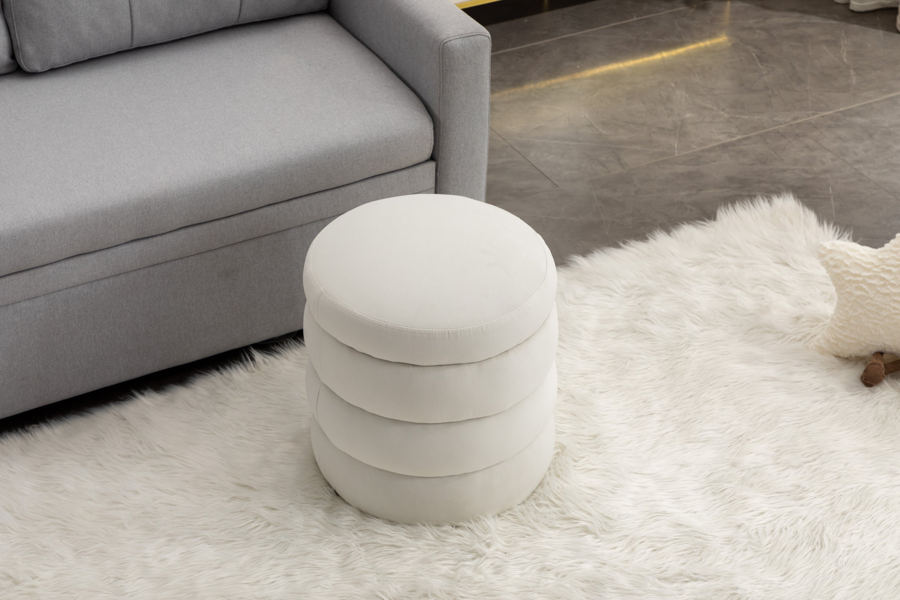 006-Soft Velvet Round Ottoman Footrest Stool