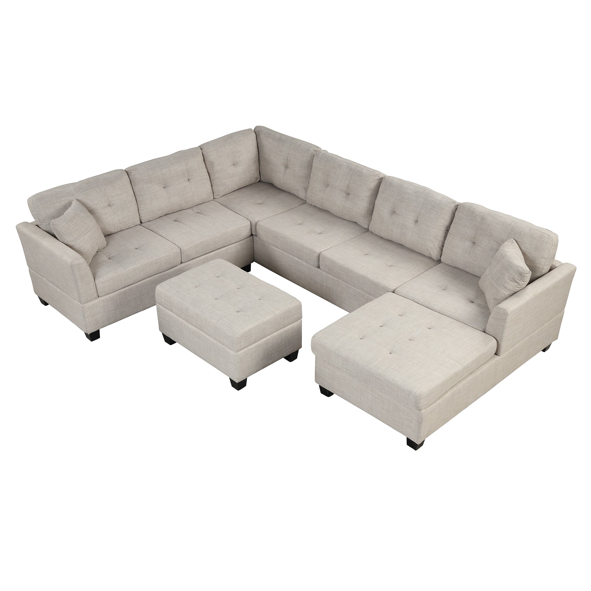 121.3" Oversized Sectional Sofa with Storage Ottoman, U Shaped Sectional Couch with 2 Throw Pillows for Large Space Dorm Apartment