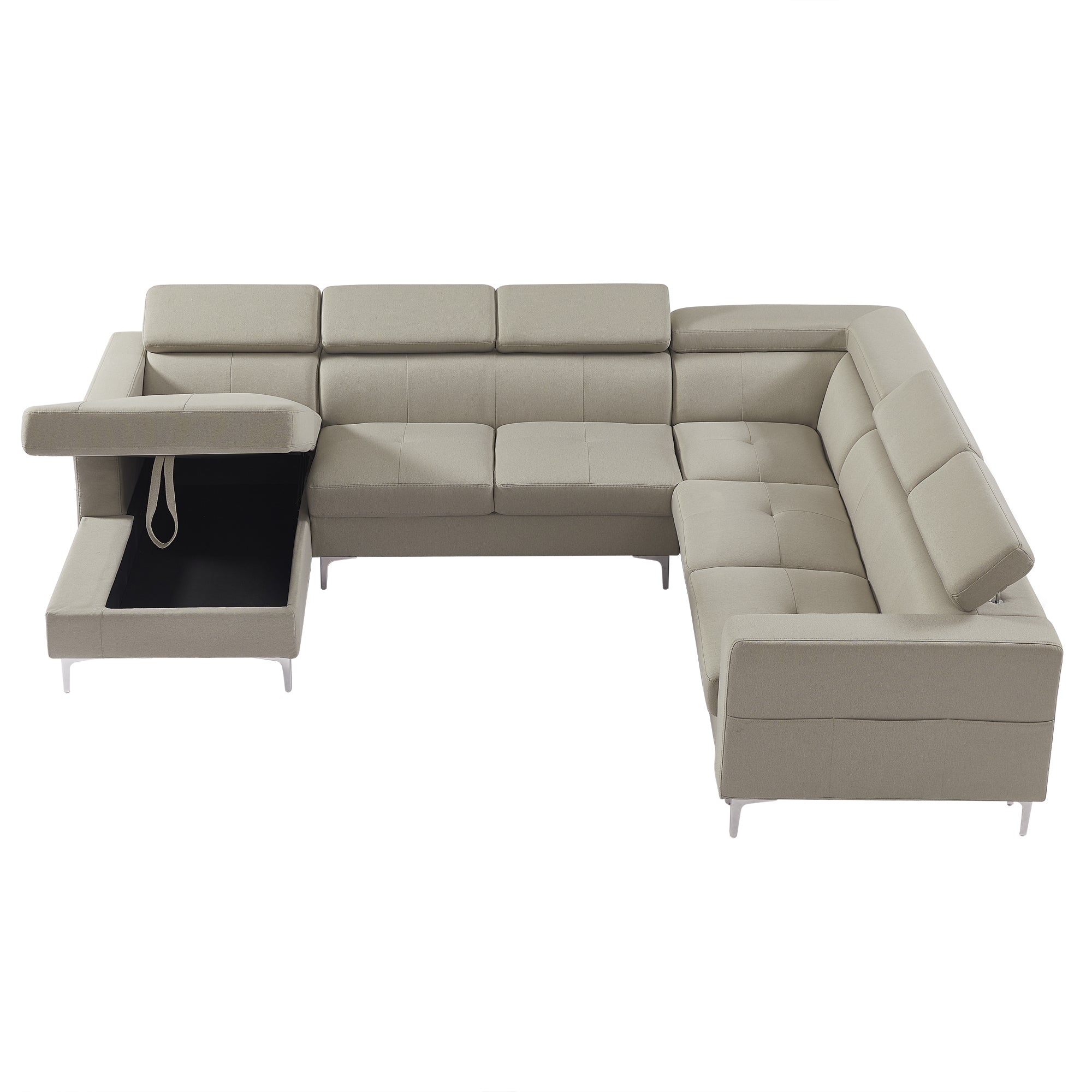 120'* 94.5" 3-Piece Sectional Sofa U Shape with Storage Left Chaise Lounge with Head Adjustment Linen Fabric (DC Smoke Wood Color)