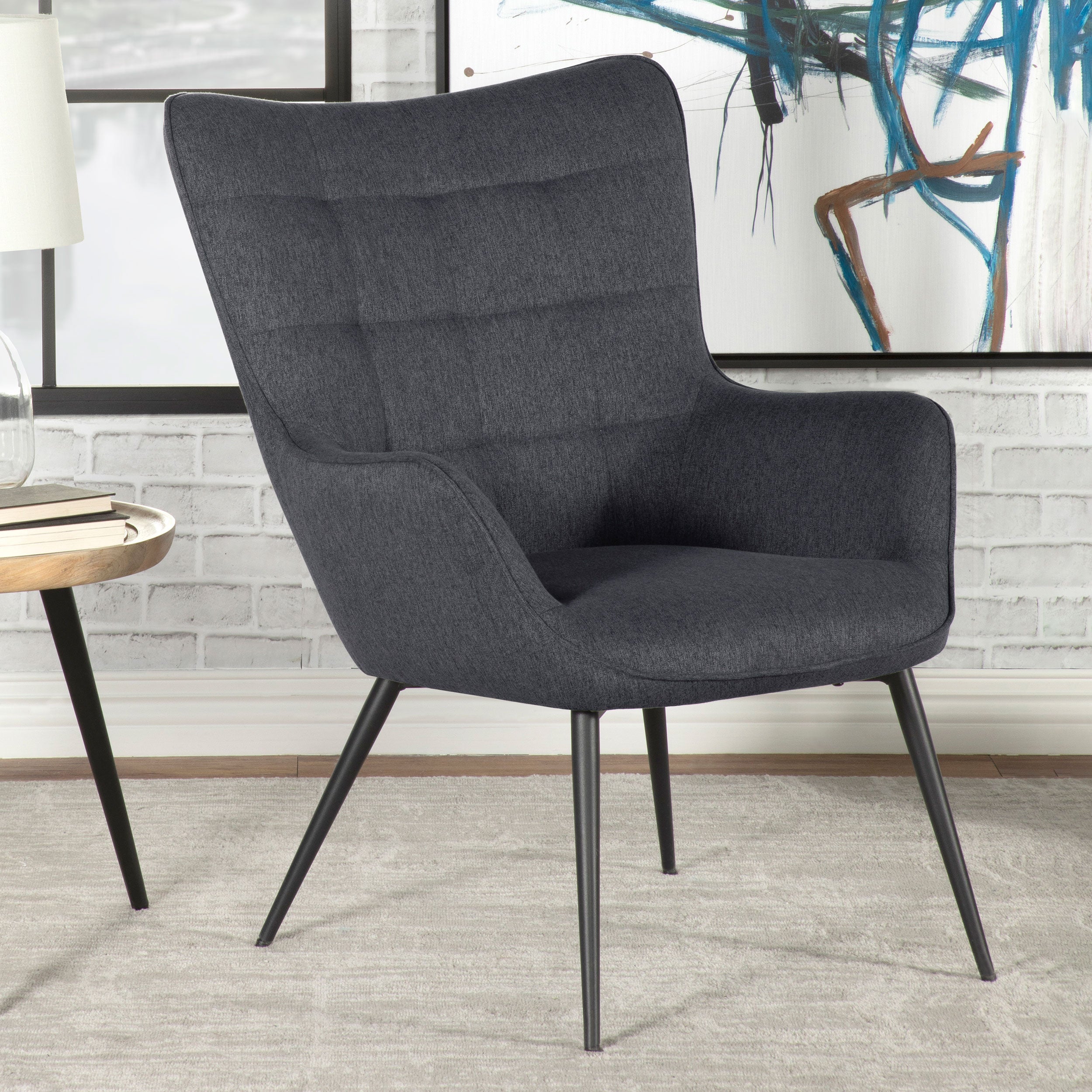 Isla Upholstered Flared Arms Accent Chair with Grid Tufted Accent Chair Grey