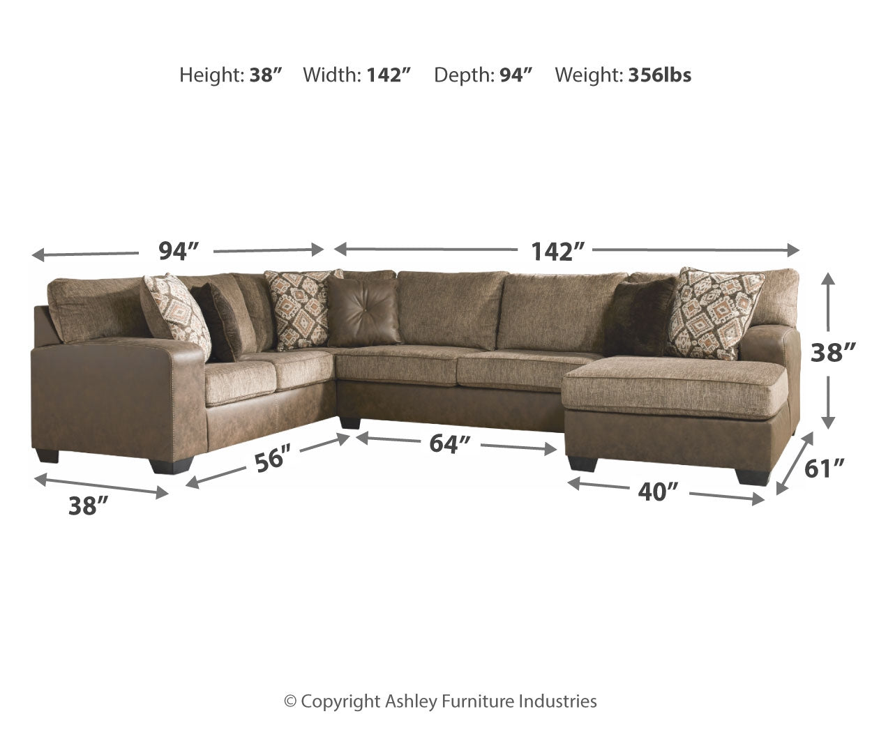 Abalone 3-Piece Sectional with Ottoman