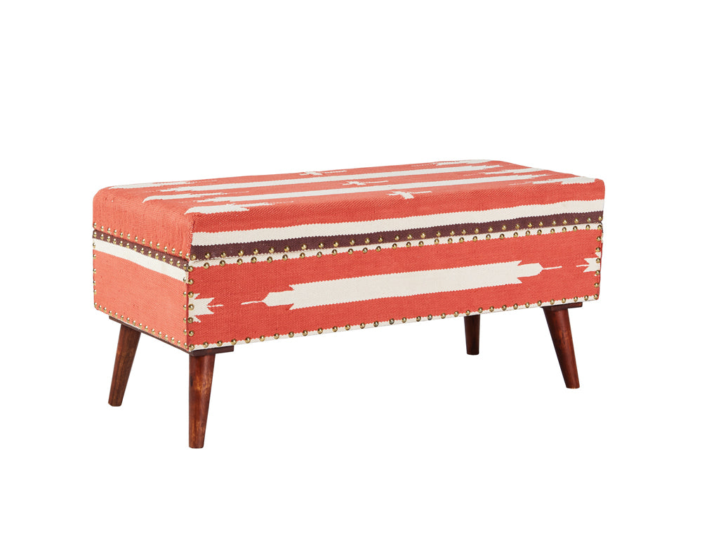 Noah Upholstered Storage Bench Orange and Beige