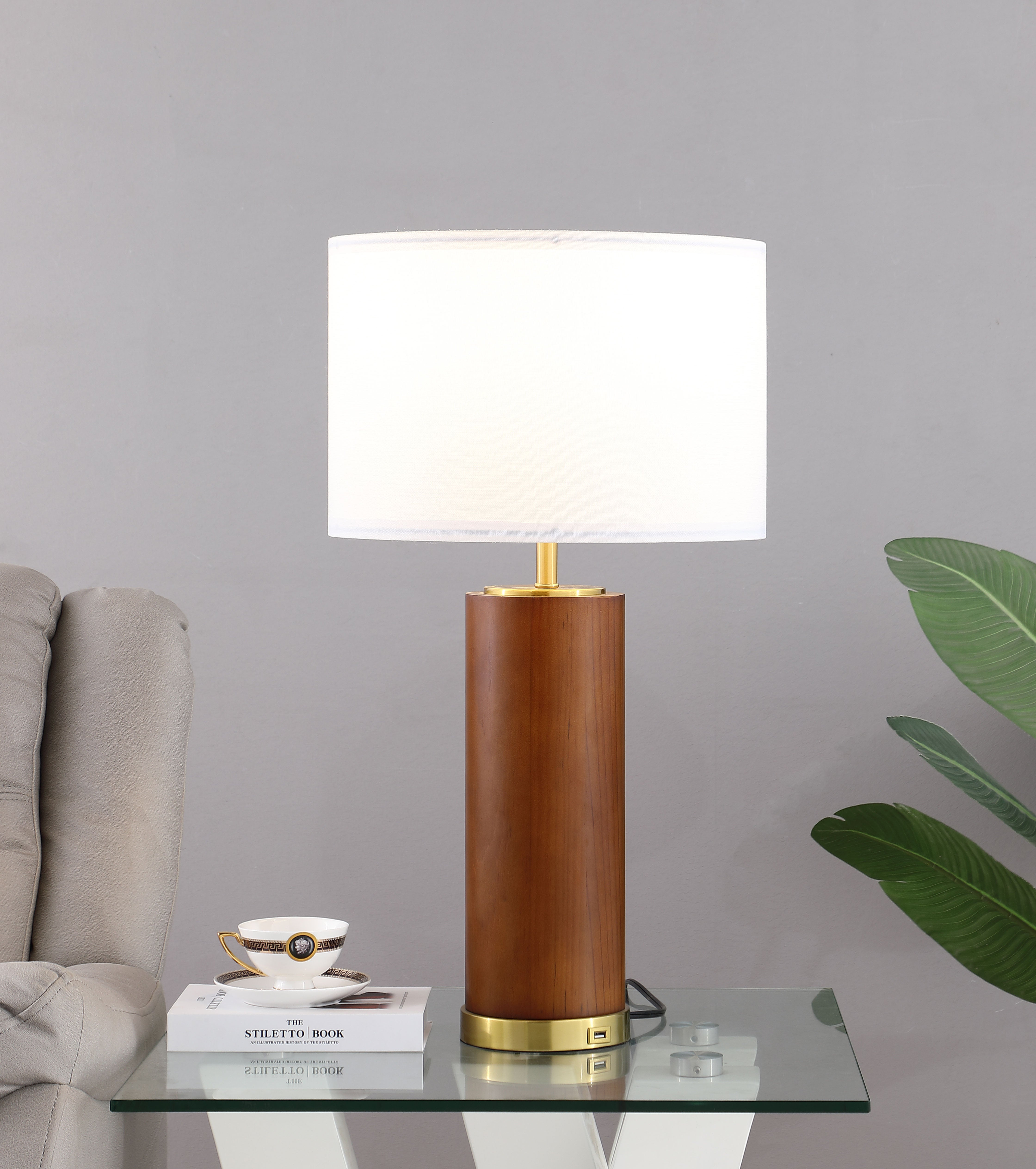 Aziel Drum Shade Bedside Table Lamp Cappuccino and Gold