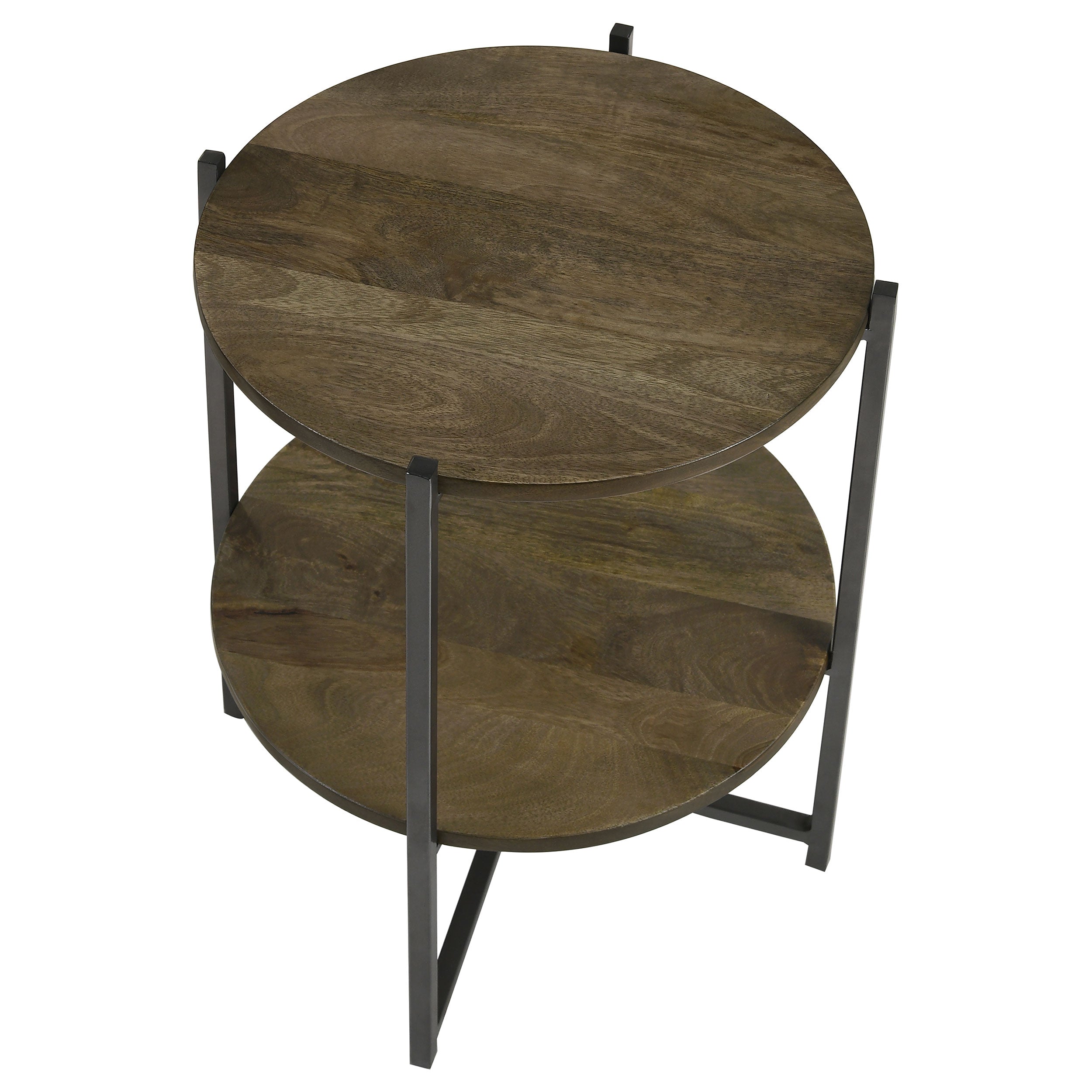 Axel Round Accent Table with Open Shelf Natural and Gunmetal