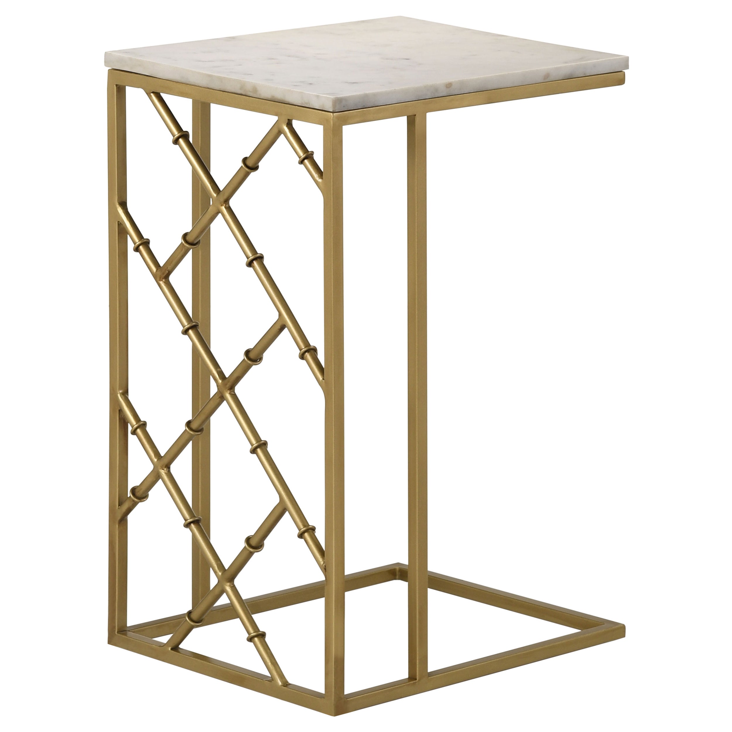 Angeliki Accent Table with Marble Top White Side Table Gold