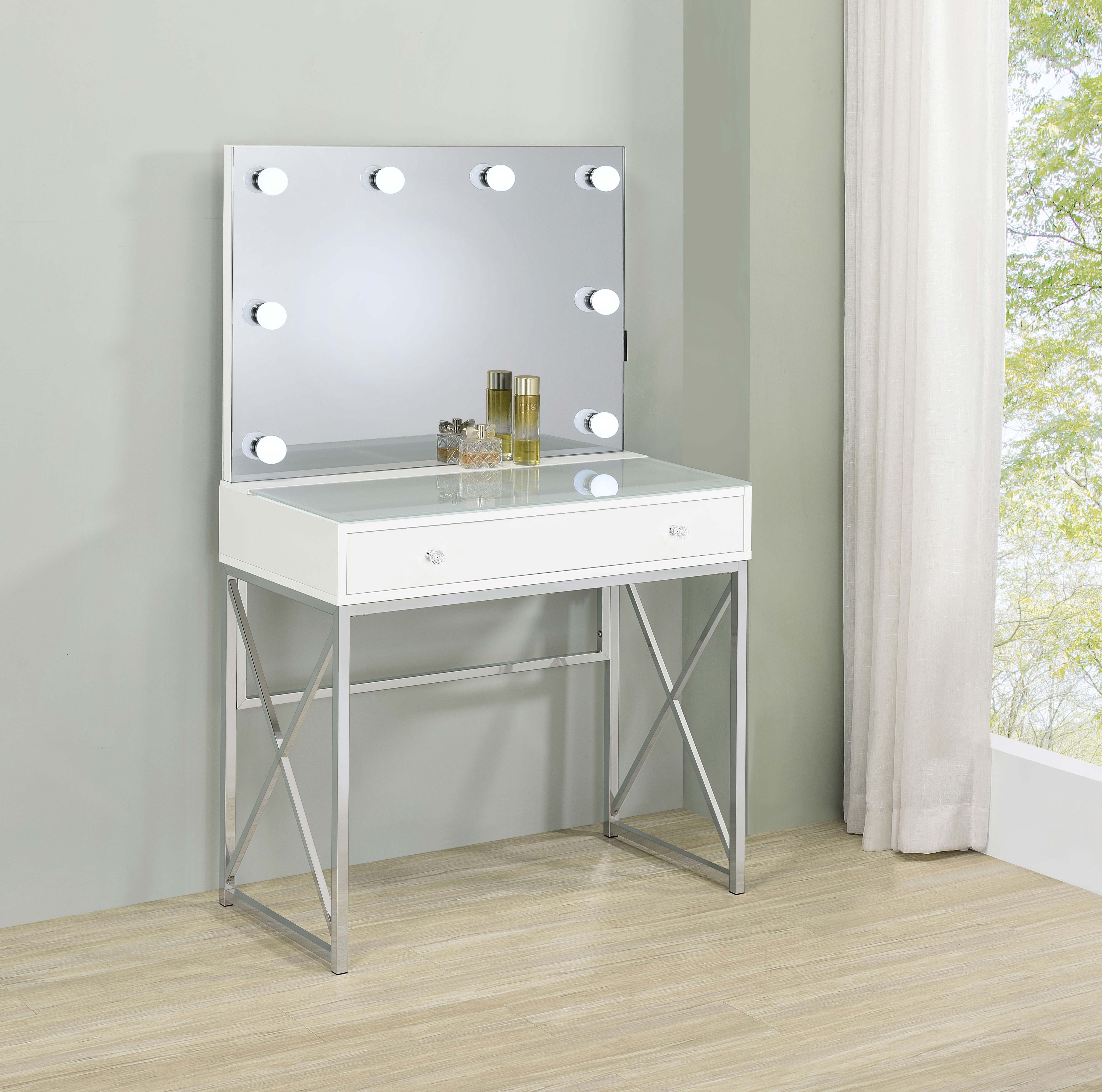 Eliza 2-piece Vanity Set with Hollywood Lighting White and Chrome