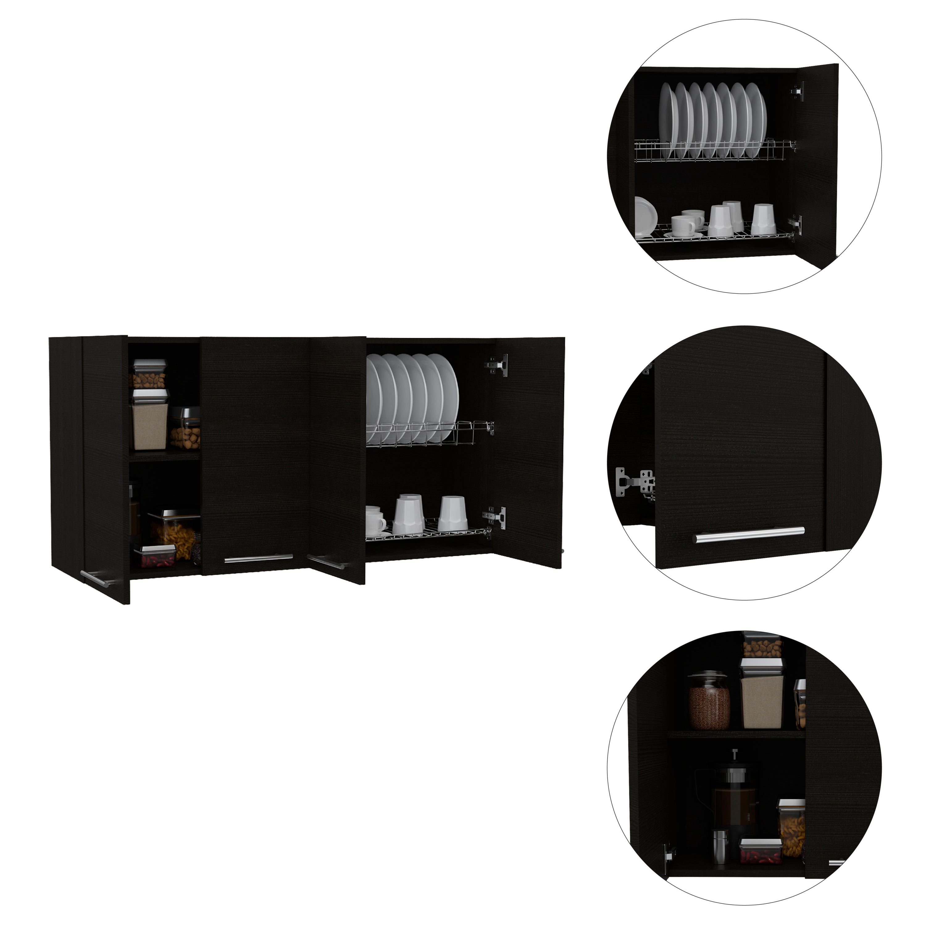 120 Wall Cabinet, Four Doors, Two Cabinets, Two Shelves -Black