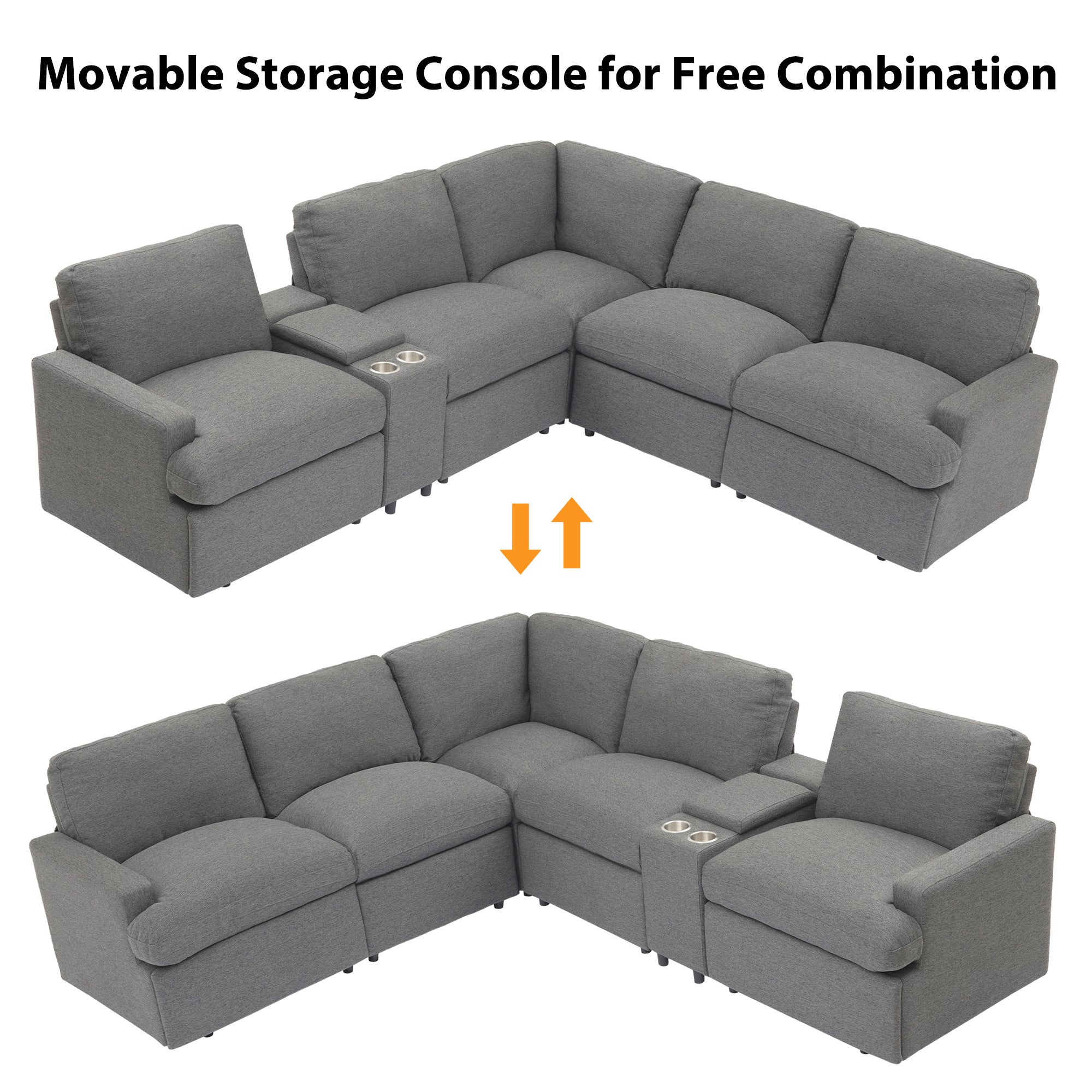 104'' Power Recliner Corner Sofa Home Theater Reclining Sofa Sectional Couches with Storage Box, Cup Holders, USB Ports and Power Socket for Living Room, Dark Grey