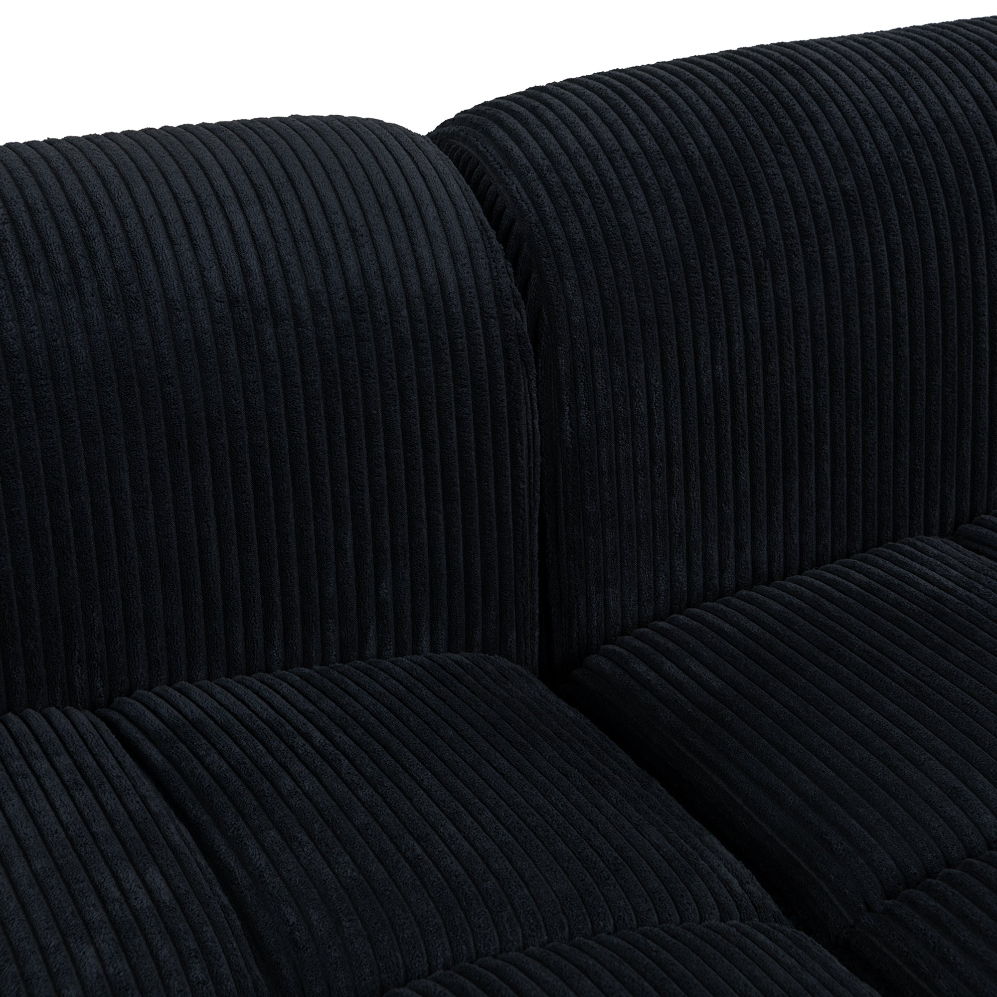 103.9" Modern Couch Corduroy Fabric Comfy Sofa with Rubber Wood Legs, 4 Pillows for Living Room, Bedroom, Office, Black