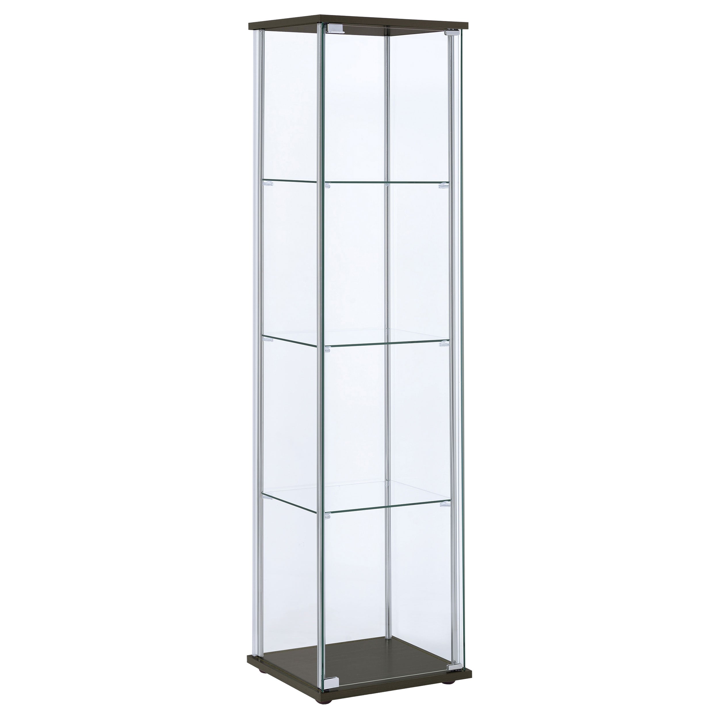 Bellatrix Rectangular 4-shelf Curio Cabinet Cappuccino and Clear Curio Cabinet Clear