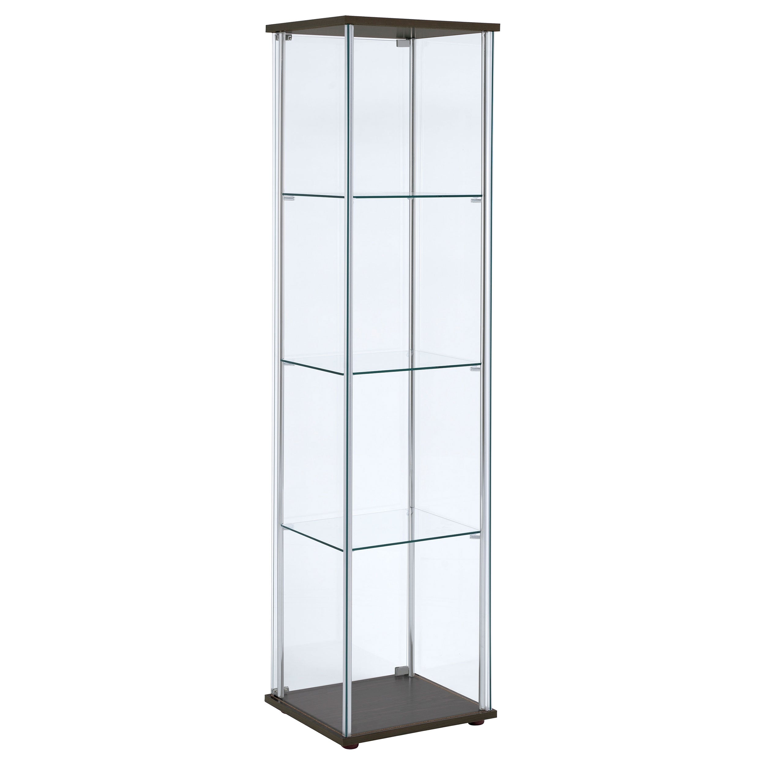 Bellatrix Rectangular 4-shelf Curio Cabinet Cappuccino and Clear Curio Cabinet Clear