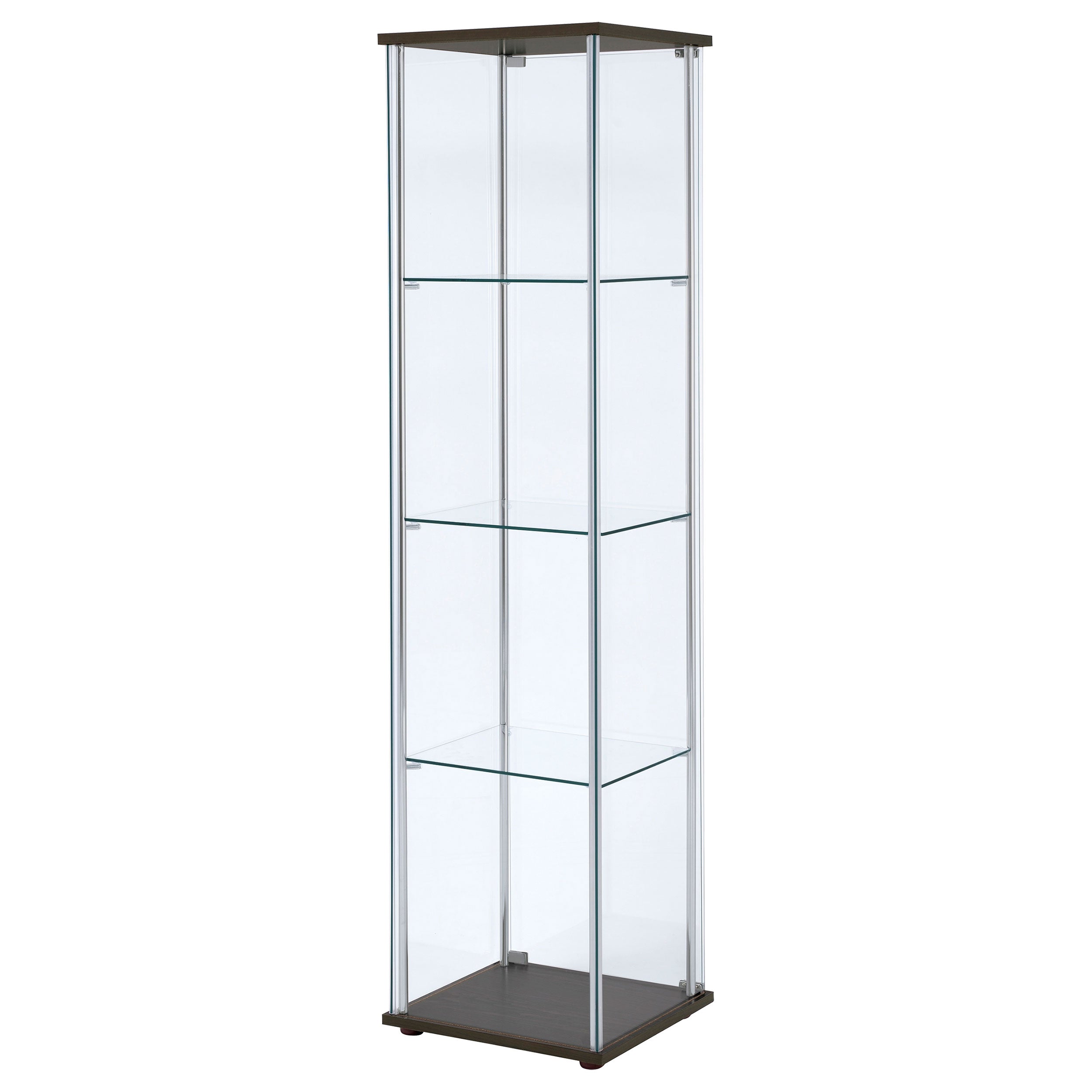 Bellatrix Rectangular 4-shelf Curio Cabinet Cappuccino and Clear Curio Cabinet Clear